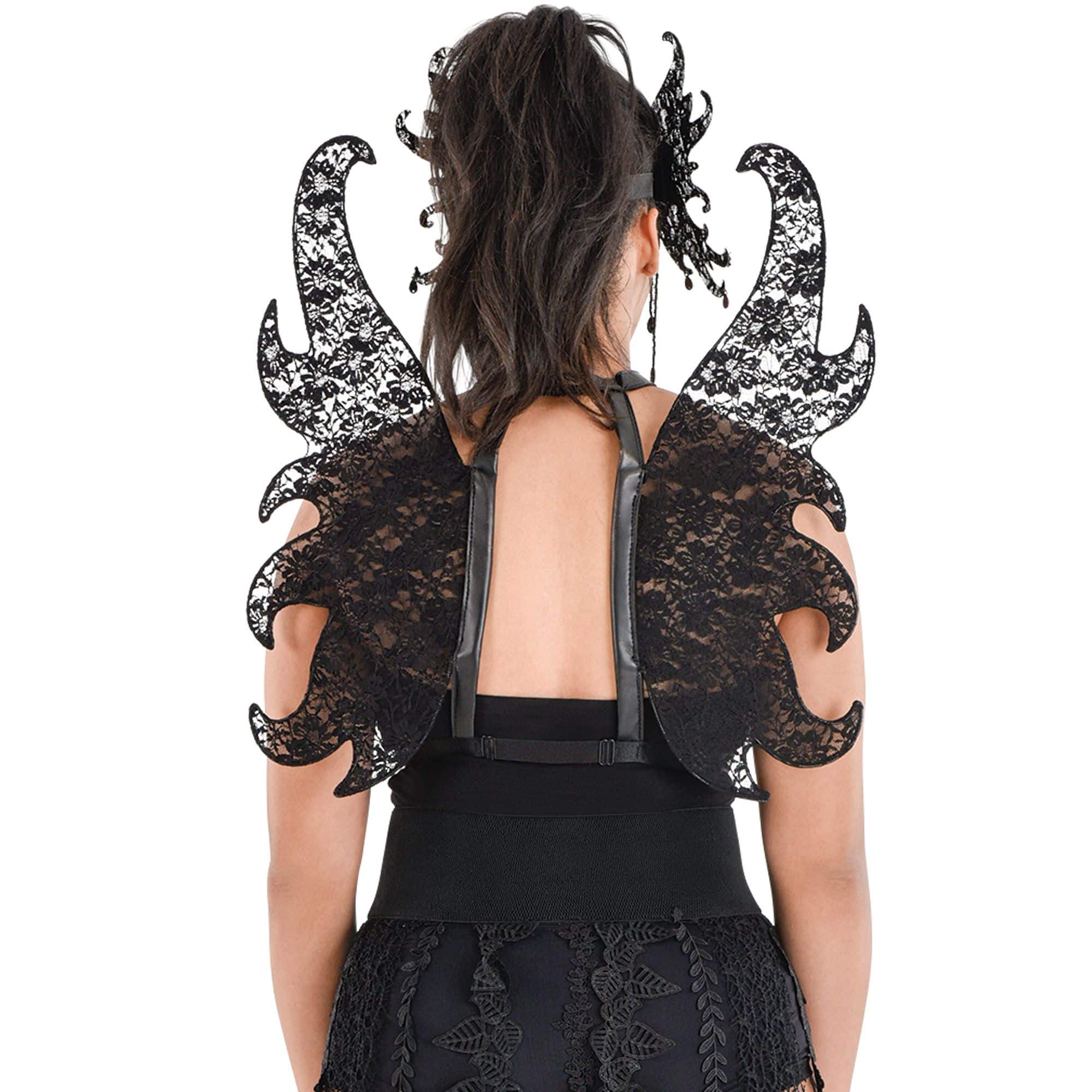 Goth Pixie Lace Wing Harness, Black, One Size, Wearable Costume