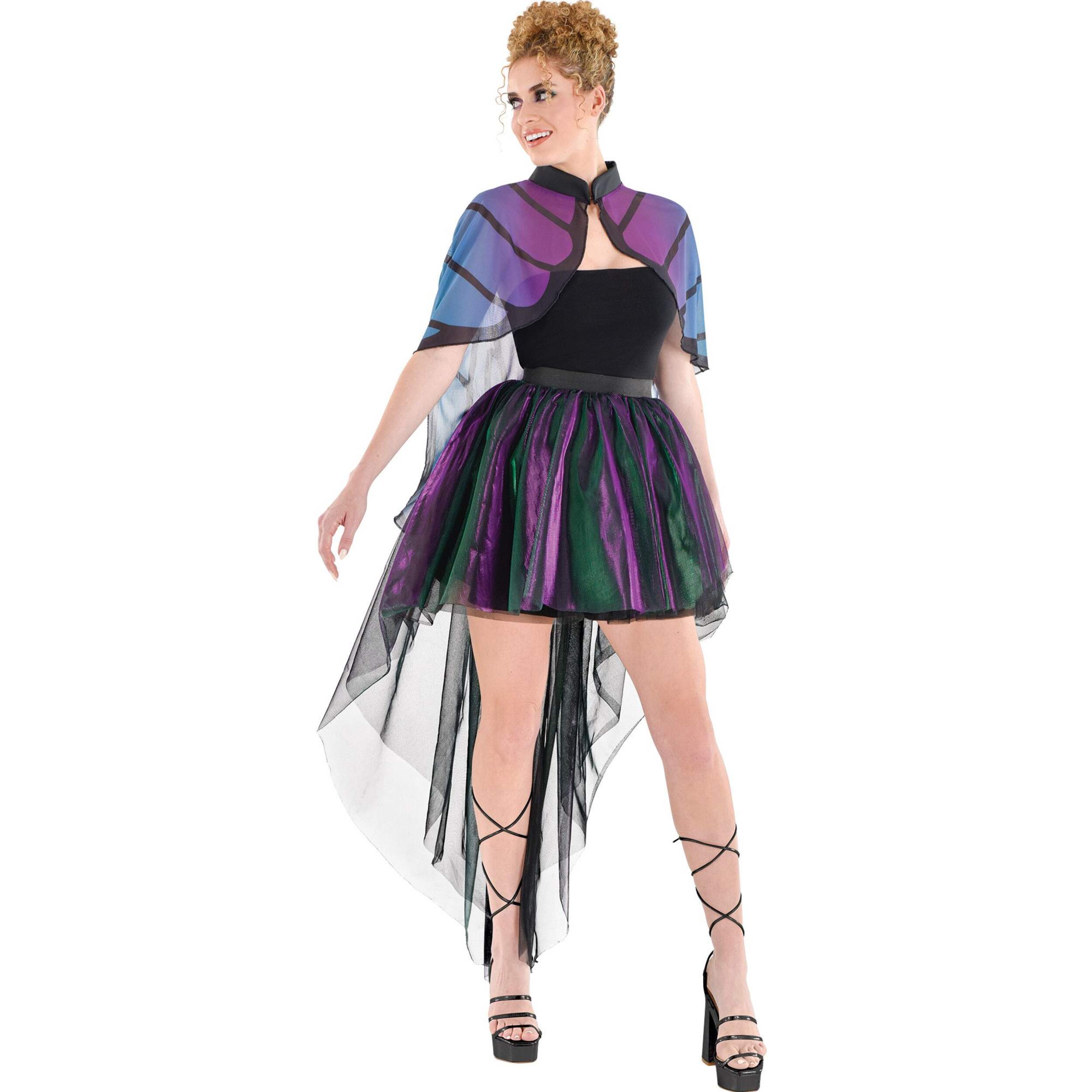 Iridescent Insect Wing Sheer Cape, Purple/Blue, One Size, Wearable Costume Accessory for Halloween Front_Angled_Right