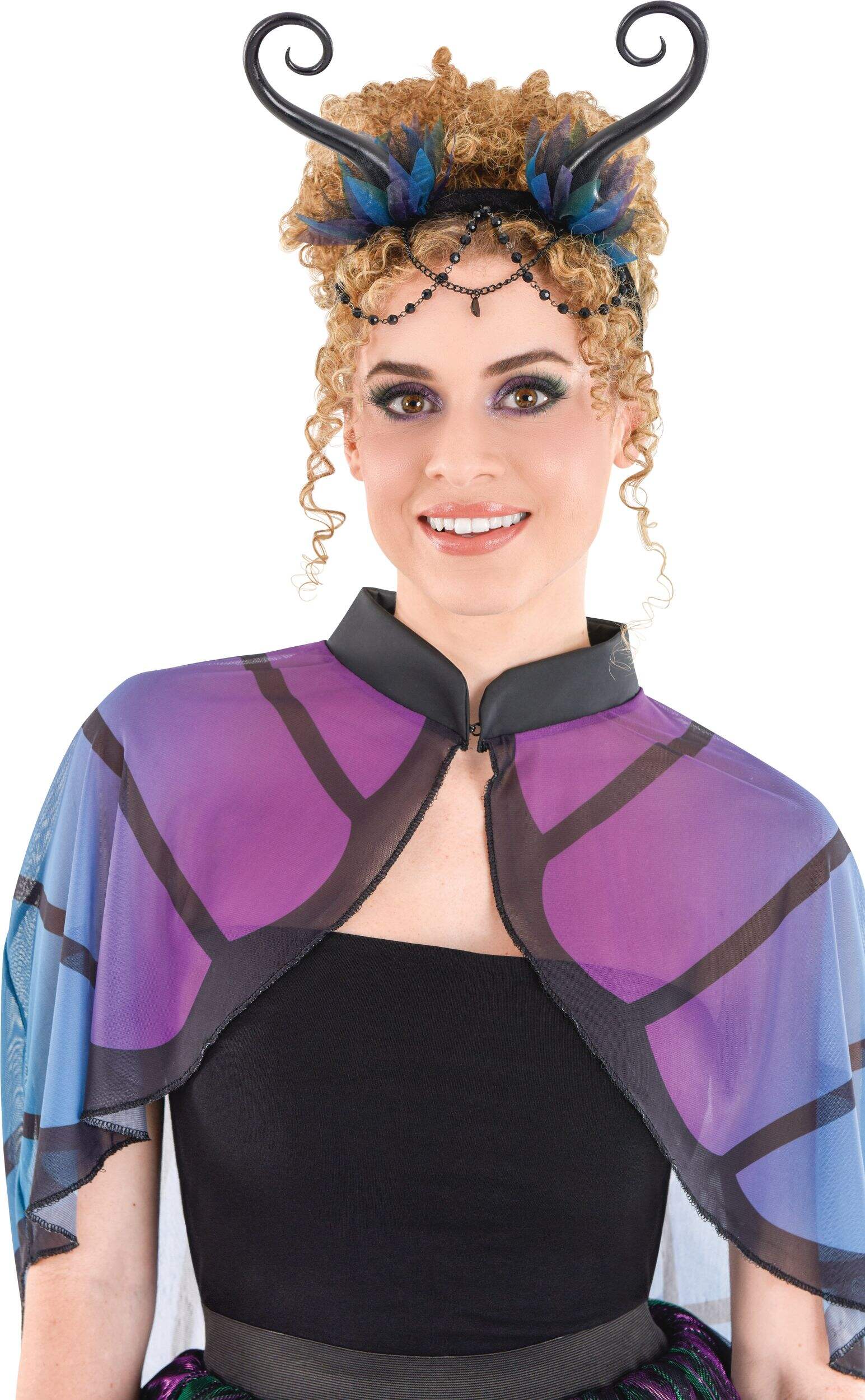 Insect Antenna Headpiece Headband, Black/Blue, One Size, Wearable Costume Accessory for Halloween Front_Flat