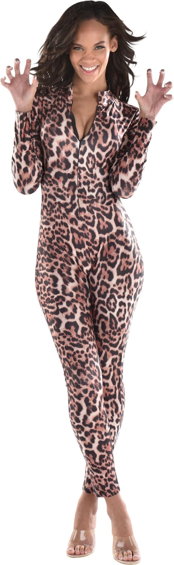 Adult Cheetah Print Catsuit, Black/Brown, Assorted Sizes, Wearable Costume  Accessory for Halloween