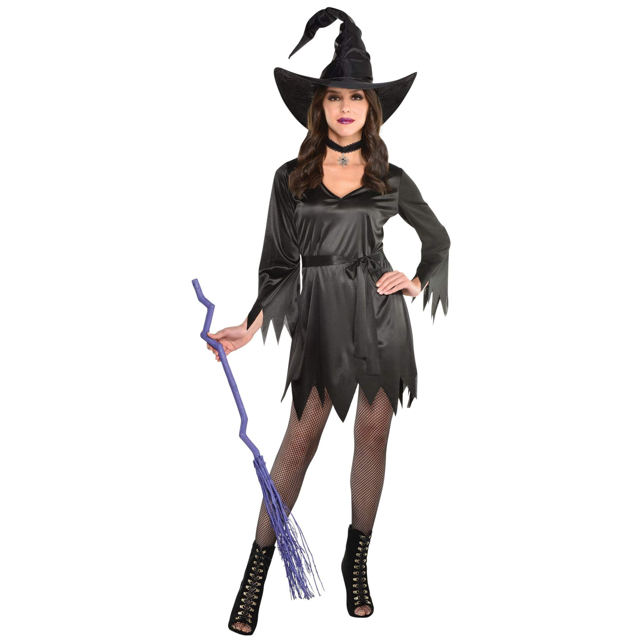 Women's Witch Tattered Long Sleeve Dress, Black, One Size, Wearable Costume  for Halloween Front_Flat