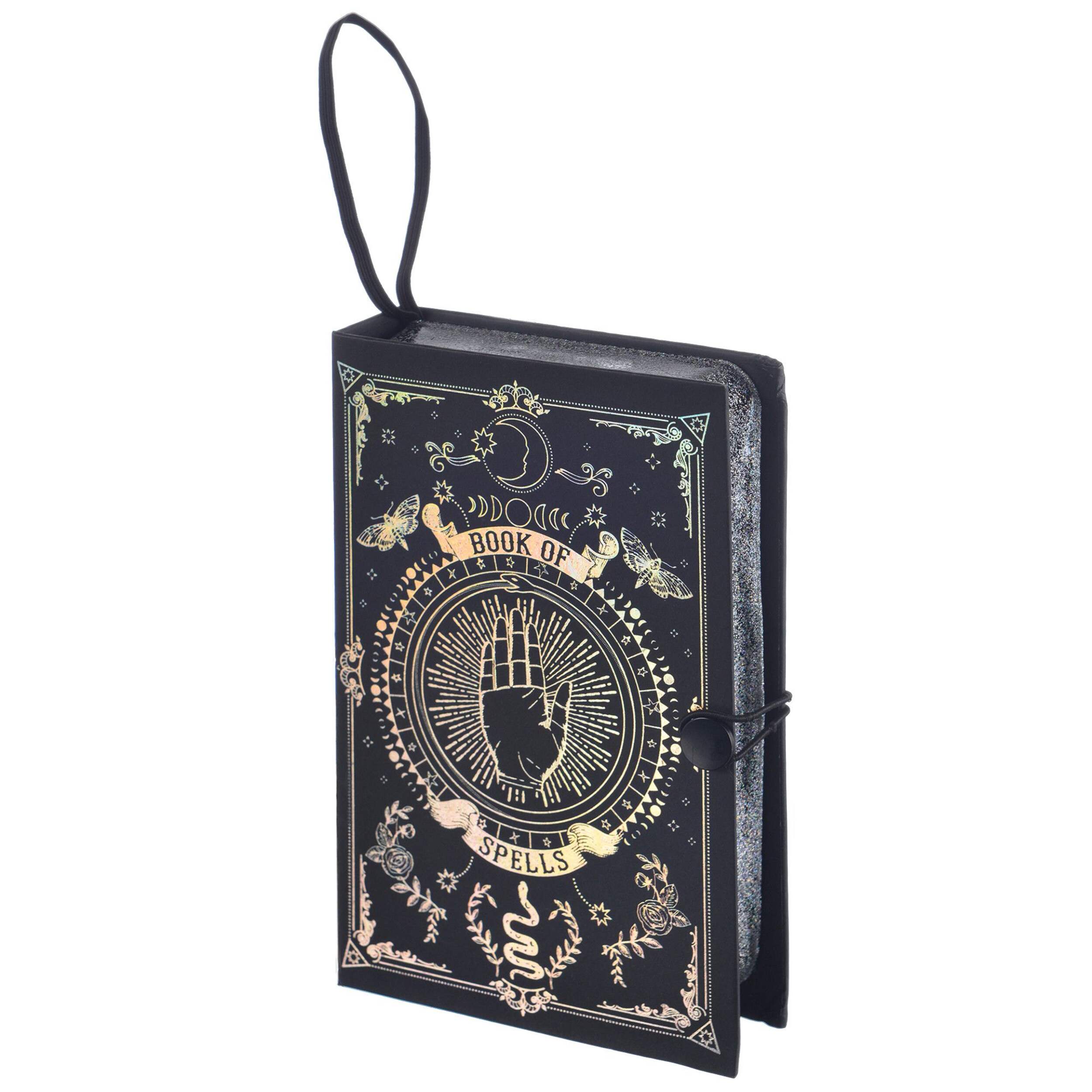 "Book of Spells" Magnetic Witch Spell Book, Black/Gold, One Size, Wearable Costume Prop for Halloween Front_Flat