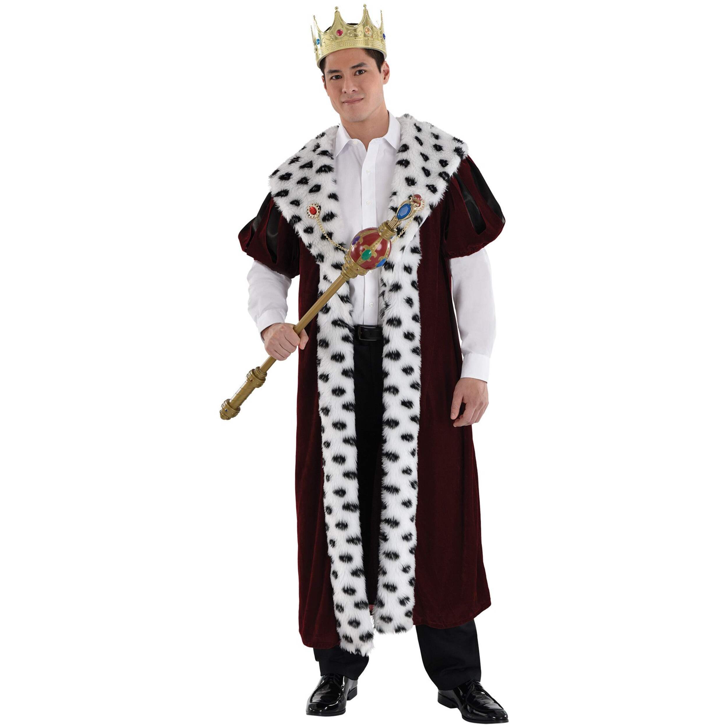 Adult Royal King Fur Trim Robe, Red/White, One Size, Wearable Costume Accessory for Halloween Front_Angled_Left