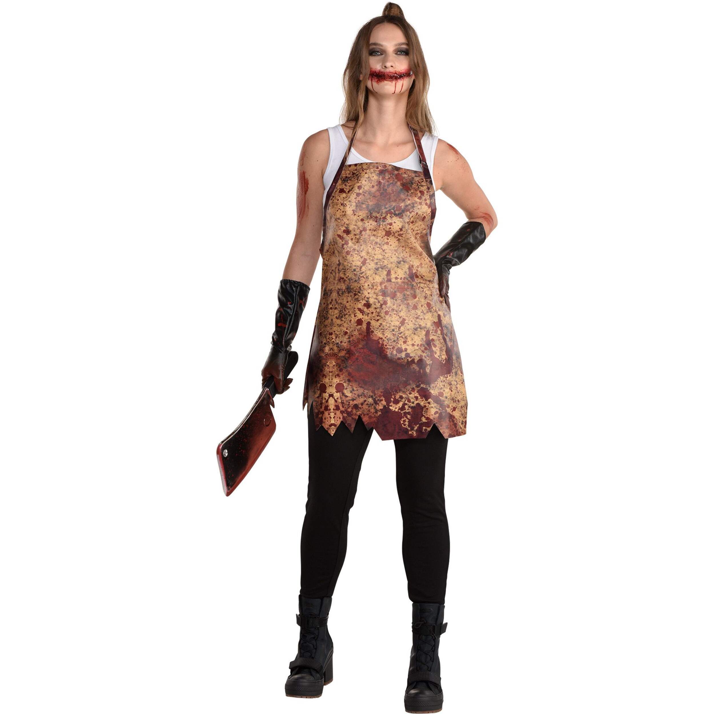 Bloody Butcher Kit with Apron & Gloves, Multi-Coloured, One Size, 2-pk, Wearable Costume Accessories for Halloween Front_Flat
