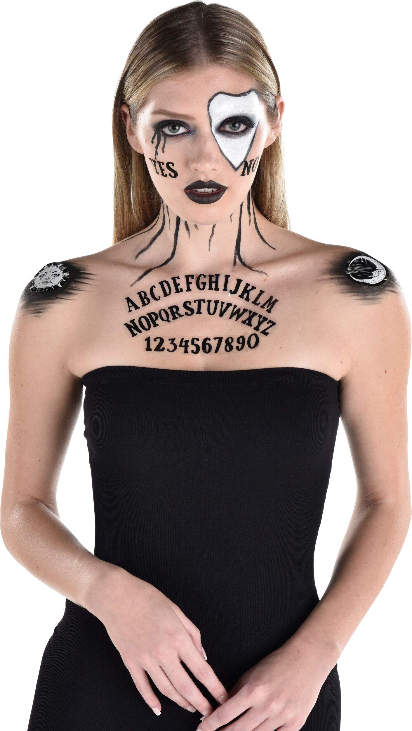 Spirit Ouija Board Face Makeup Kit, Black/White, One Size, Costume Accessory for Halloween Front_Flat