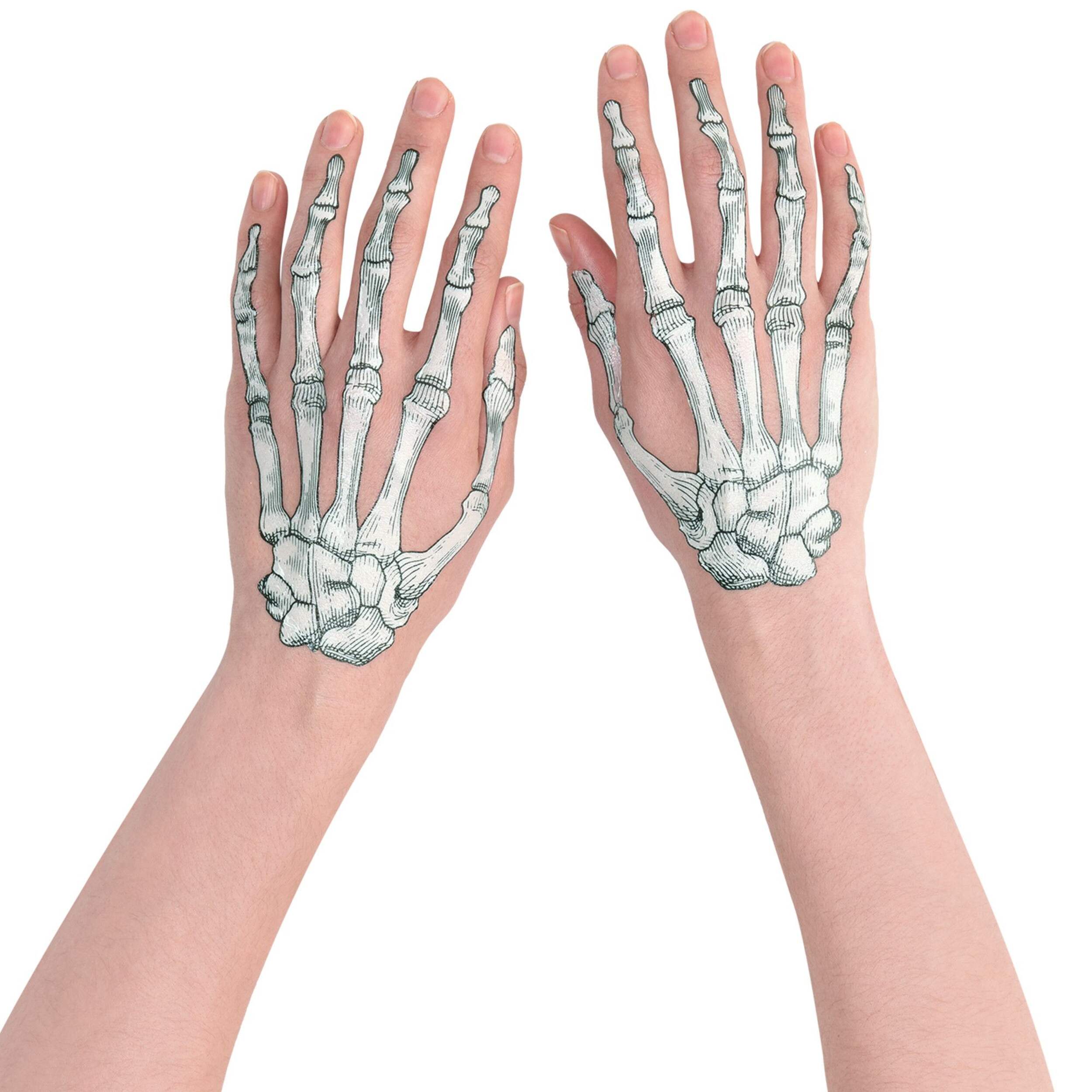 Skeleton Hand Bones Temporary Tattoos, White, 2-pk, Wearable Favours  for Halloween Overhead_Flat