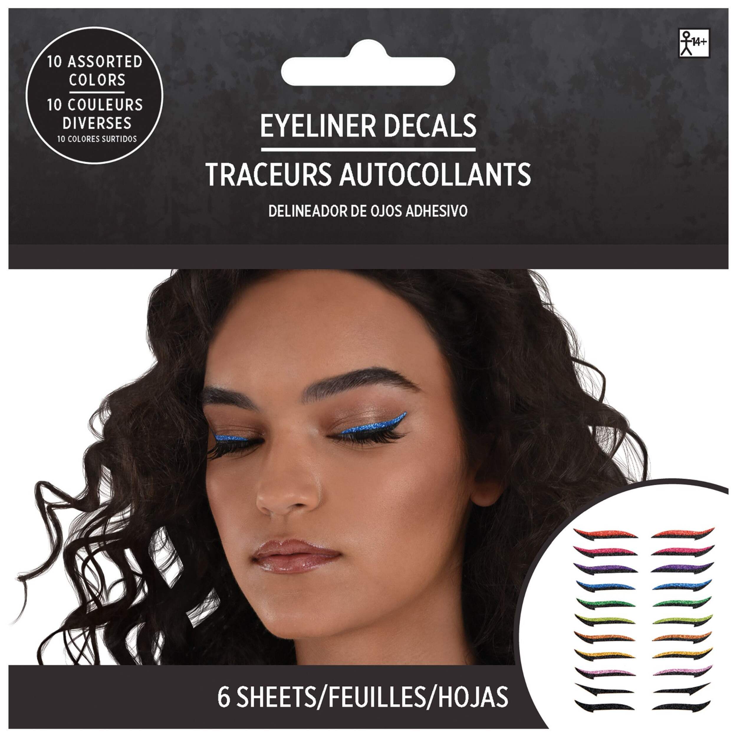 Winged Eyeliner Decals, Multi-Coloured, One Size, 10-pk, Wearable Costume Accessories for Halloween Front_Flat
