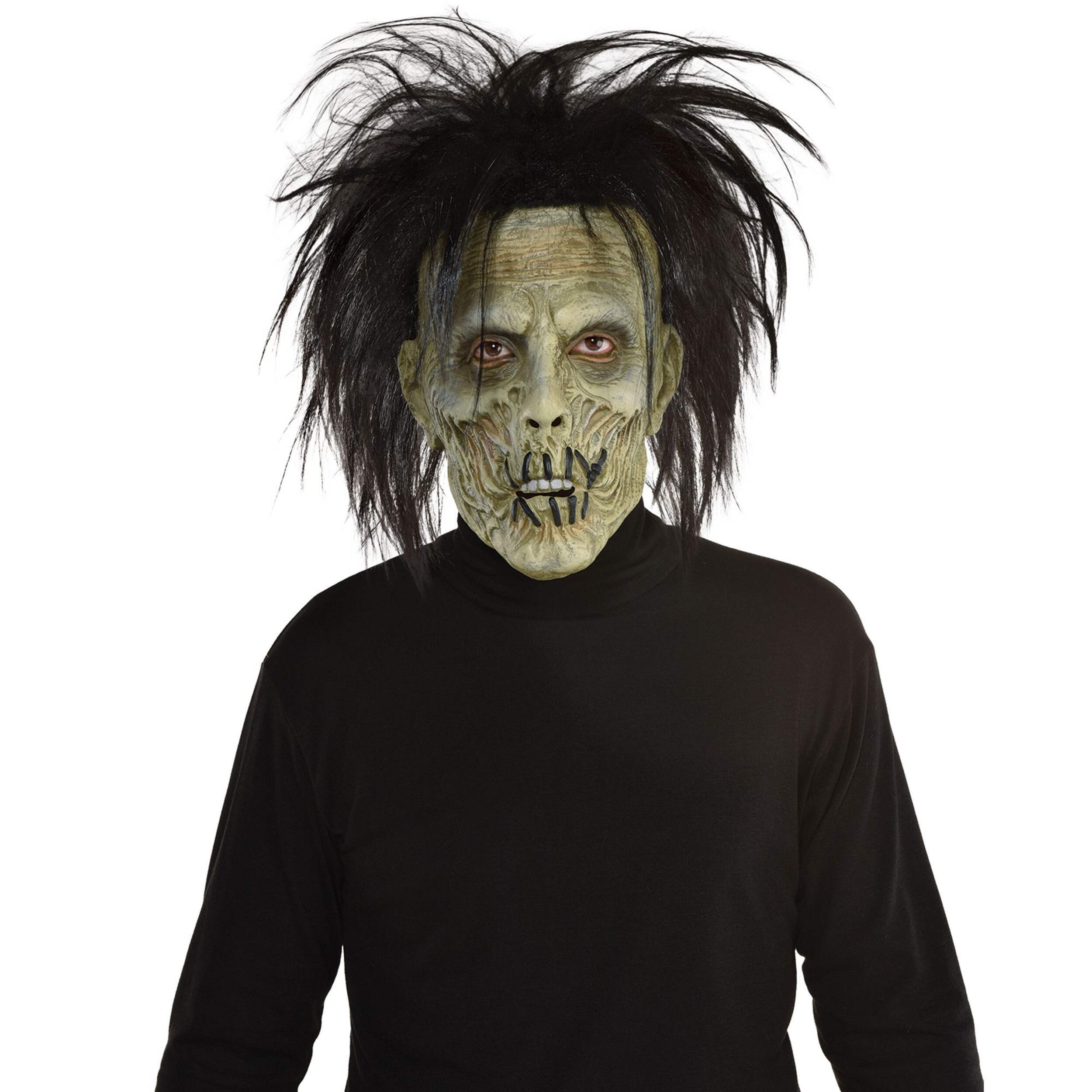 Disney Hocus Pocus Billy the Zombie Stitched Mouth Decaying Mask, Black/Green, One Size, Wearable Costume Accessory for Halloween Front_Flat