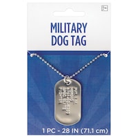 Military Army Soldier Dog Tag Necklace Jewelry, Silver, 28-in, Wearable Costume Accessory for Halloween Front_Flat