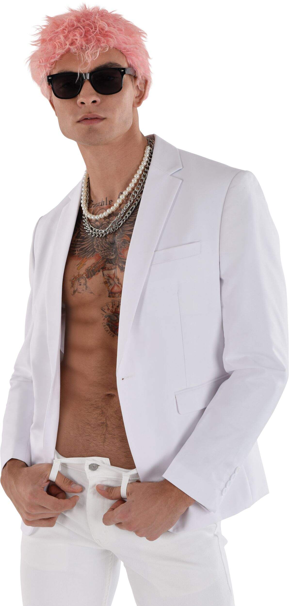 Shaggy Short Hair Wig, Pink, One Size, Wearable Costume Accessory for Halloween Front_Angled_Left