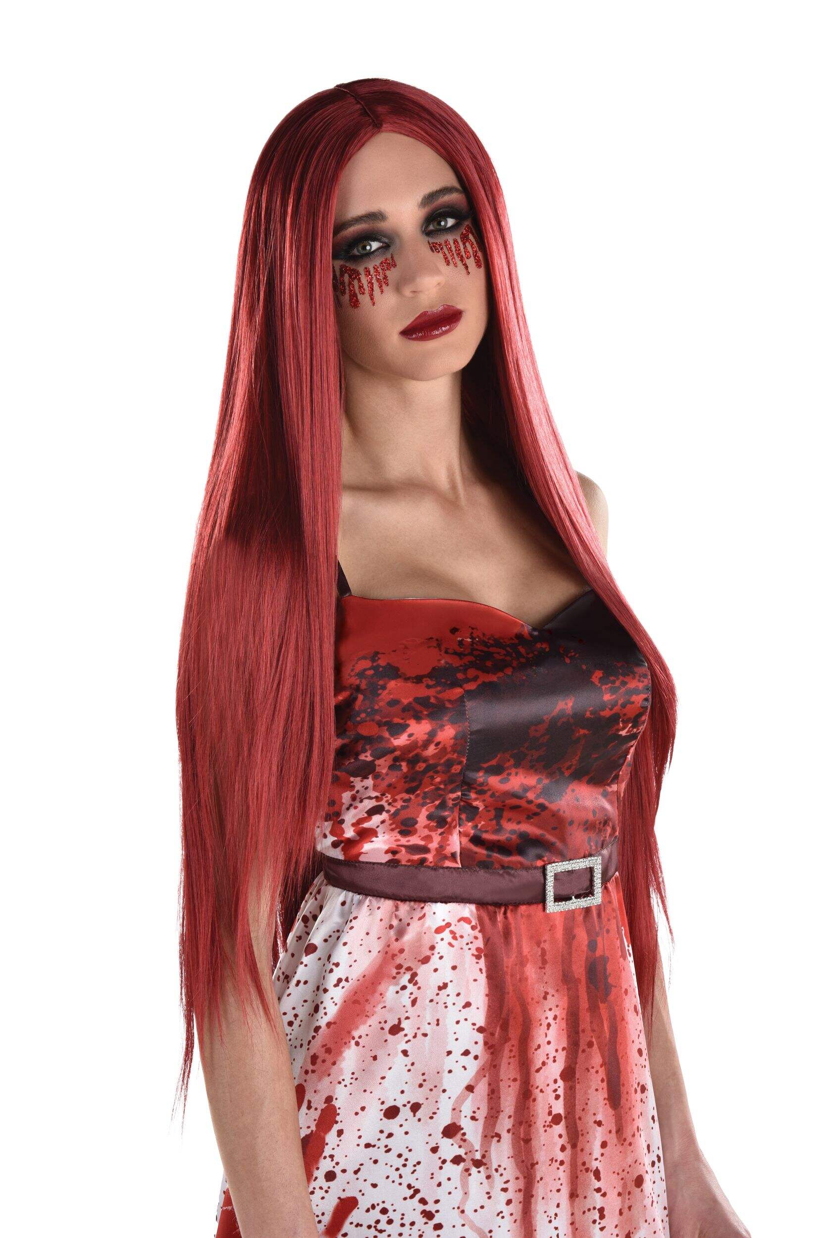 Long Straight Hair Wig, Red, One Size, Wearable Costume Accessory for Halloween Front_Angled_Right