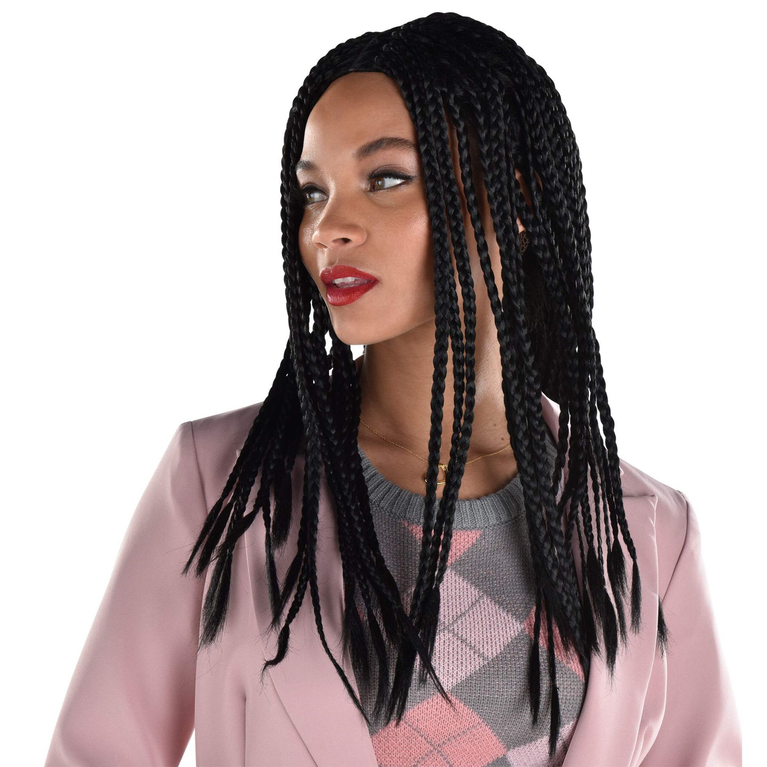 Box Braids Long Hair Wig, Black, One Size, Wearable Costume Accessory for Halloween Front_Angled_Left