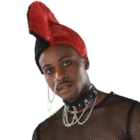 Mohawk Staright Hair Wig, Red/Black, One Size, Wearable Costume Accessory for Halloween Front_Angled_Left