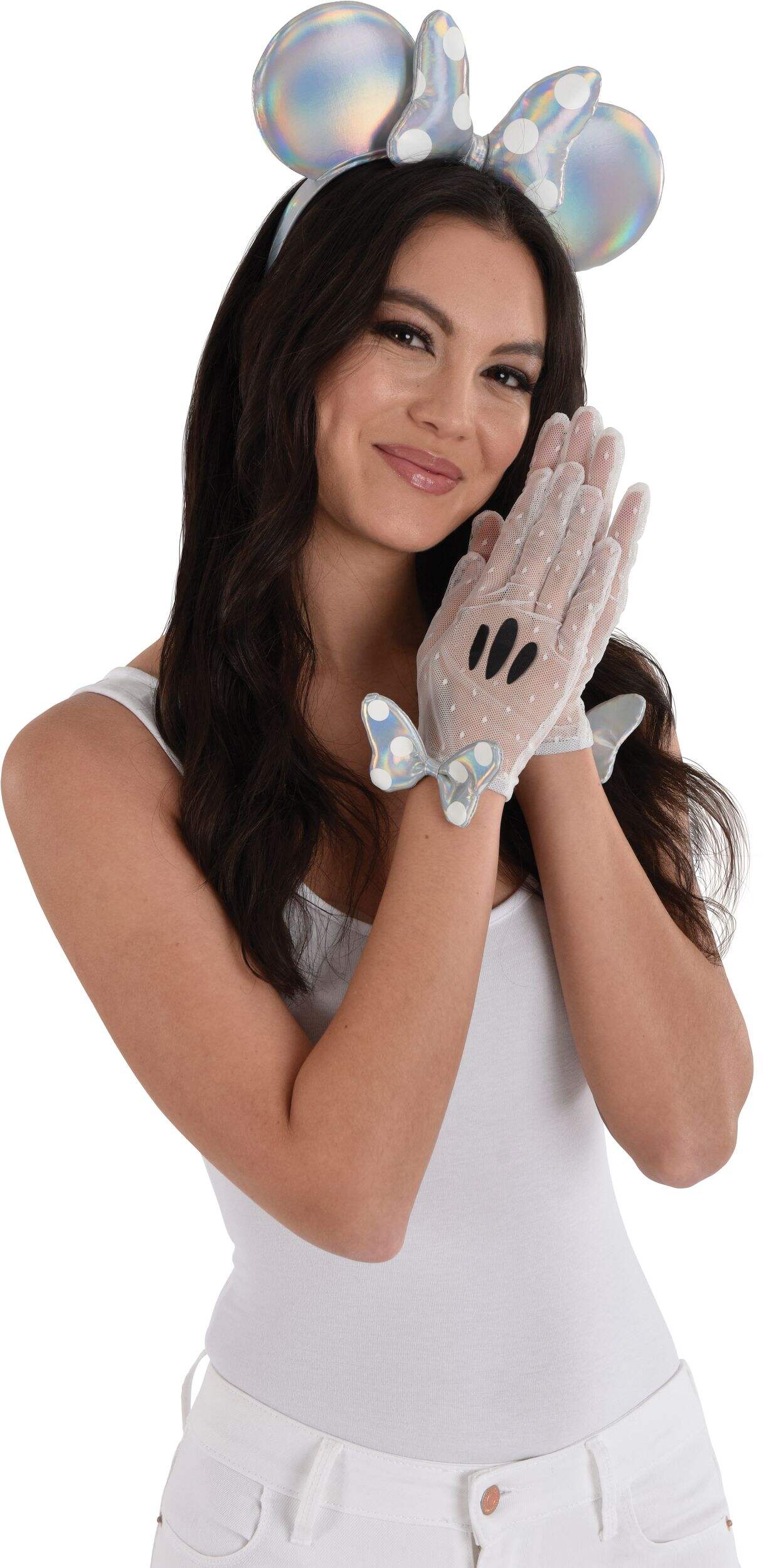 Disney Minnie Mouse Platinum Headband with Ears & Bow, Iridescent Rainbow, One Size, Wearable Costume Accessory for Halloween Front_Angled_Right