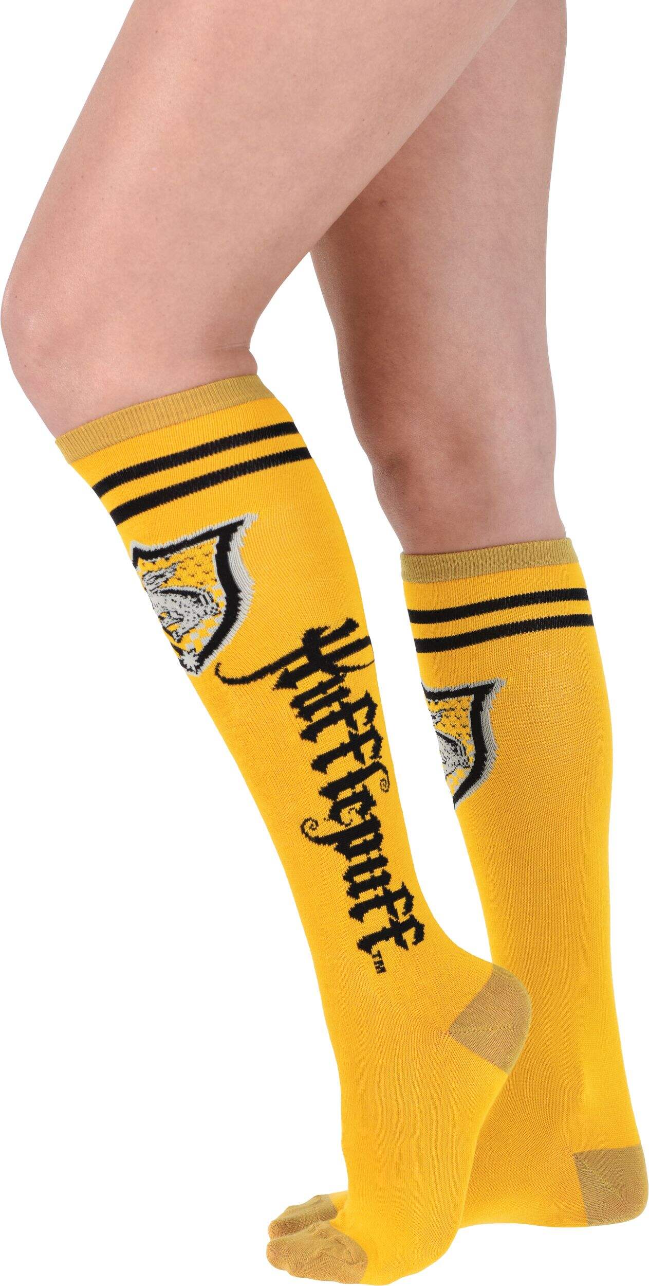 Adult Harry Potter "Hufflepuff" Knee High Socks, Yellow/Black, One Size, Wearable Costume Accessory for Halloween Side_Left