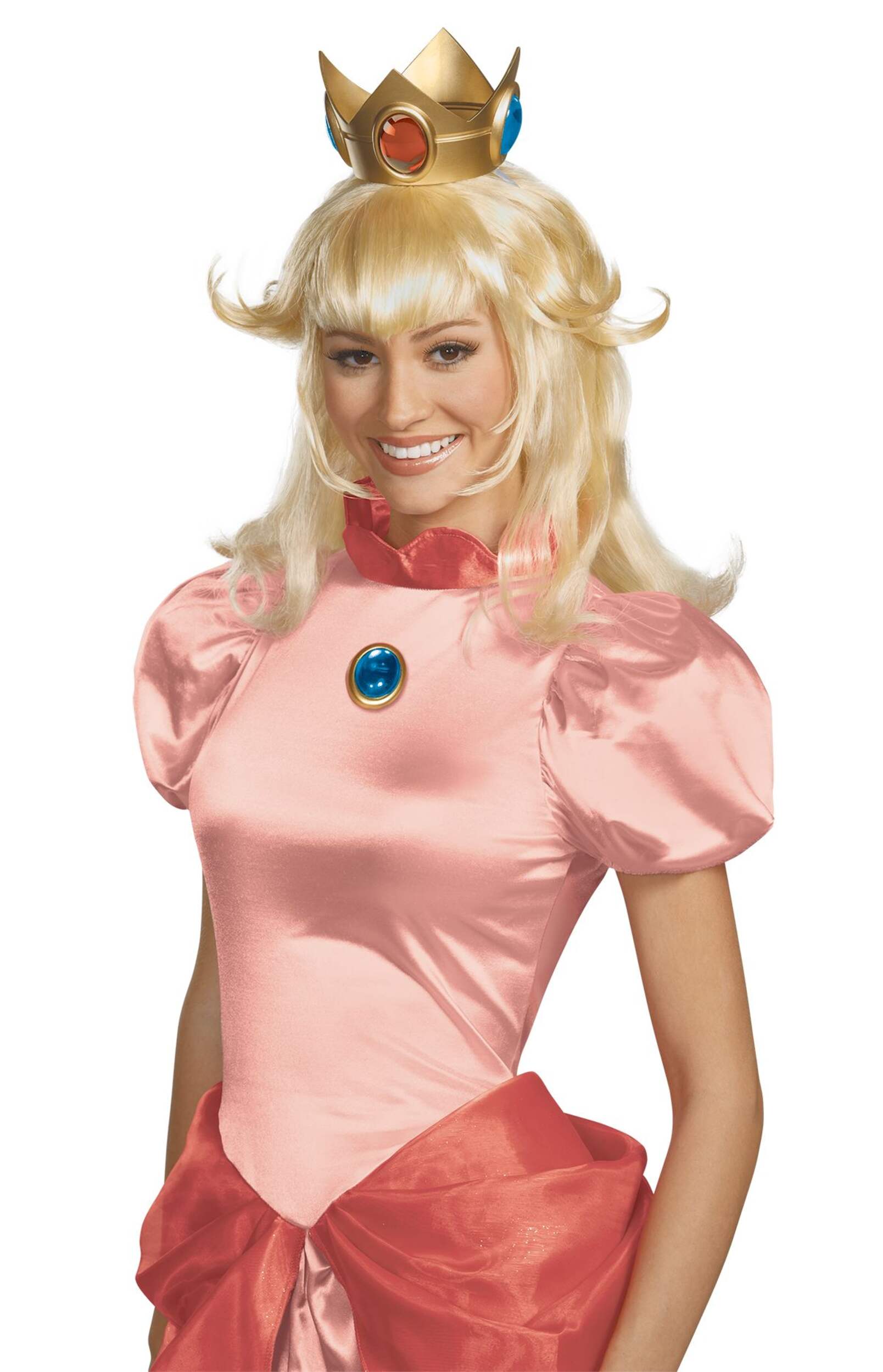 Nintendo Super Mario Bros Princess Peach Shoulder Length Flippy Hair Wig, Blonde, One Size, Wearable Costume Accessory for Halloween Front_Three_Fourths_Angled_Left