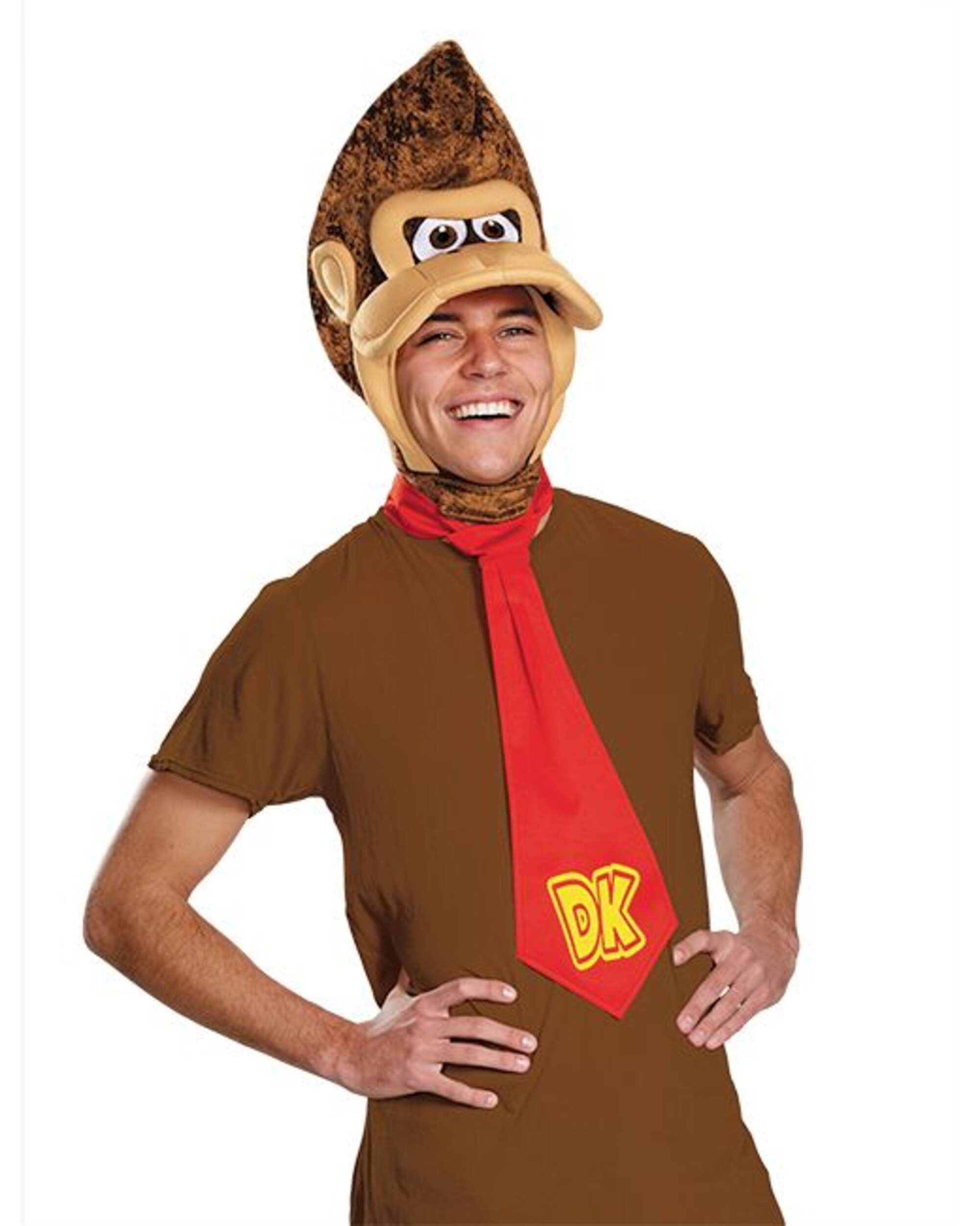 Nintendo Super Mario Bros Donkey Kong Tie & Hat Headpiece Kit, Brown/Red, One Size, 2-pk, Wearable Costume Accessories for Halloween Front_Angled_Right