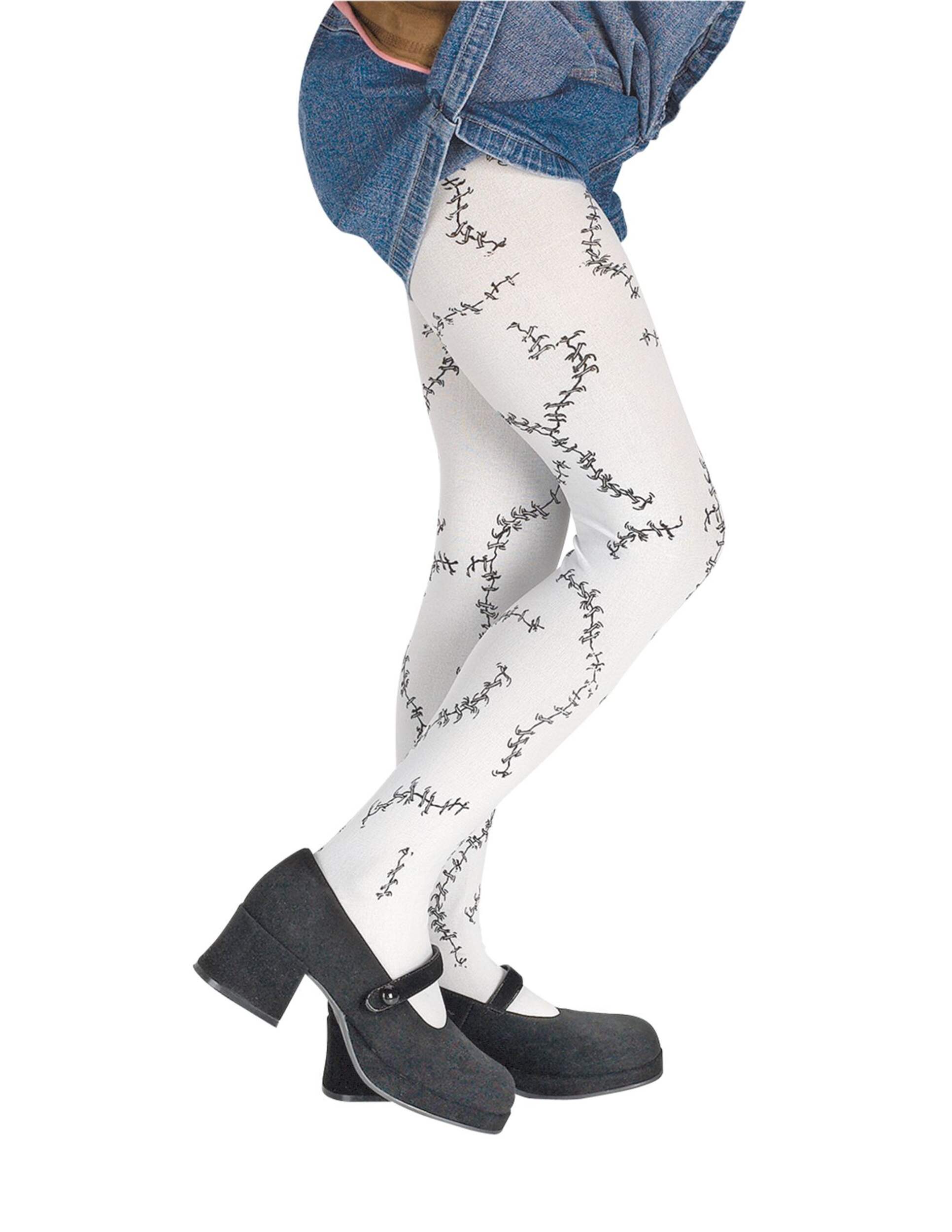 Adult Stitch Print Stocking Tights, White/Black, One Size, Wearable Costume Accessory for Halloween Side_Right