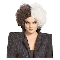 Disney 101 Dalmations Cruella De Vil Live-Action Movie Short Curly Hair Wig, Black/White, One Size, Wearable Costume Accessory for Halloween Front_Flat