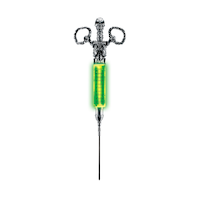 Radioactive Glowing Skull Syringe, Green/Silver, 14-in, Wearable Costume Prop for Halloween