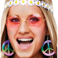 Wearable Costume Accessory for Halloween, 1970s Hippie Round Shaped Glasses, Pink/Gold, One Size