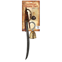 Caribbean Pirate Set, Multi-Colour, One Size, 4-pk, Wearable Costume Accessories for Halloween Front_Flat