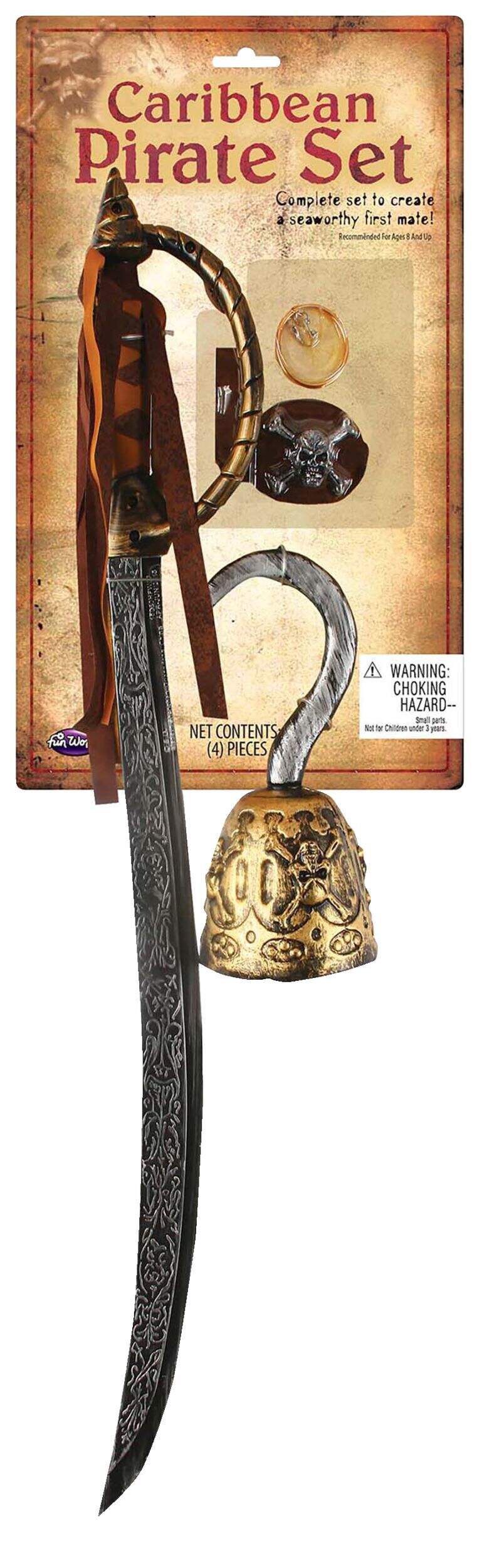 Caribbean Pirate Set, Multi-Colour, One Size, 4-pk, Wearable Costume Accessories for Halloween Front_Flat