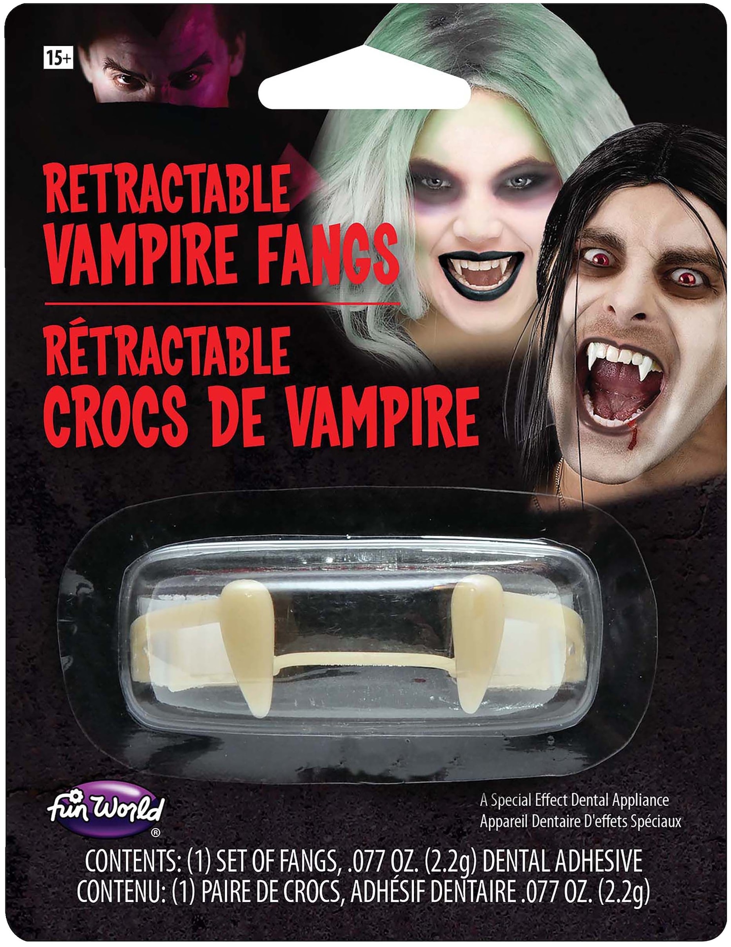 Retractable Fake Vampire Fangs Teeth, One Size, Wearable Costume