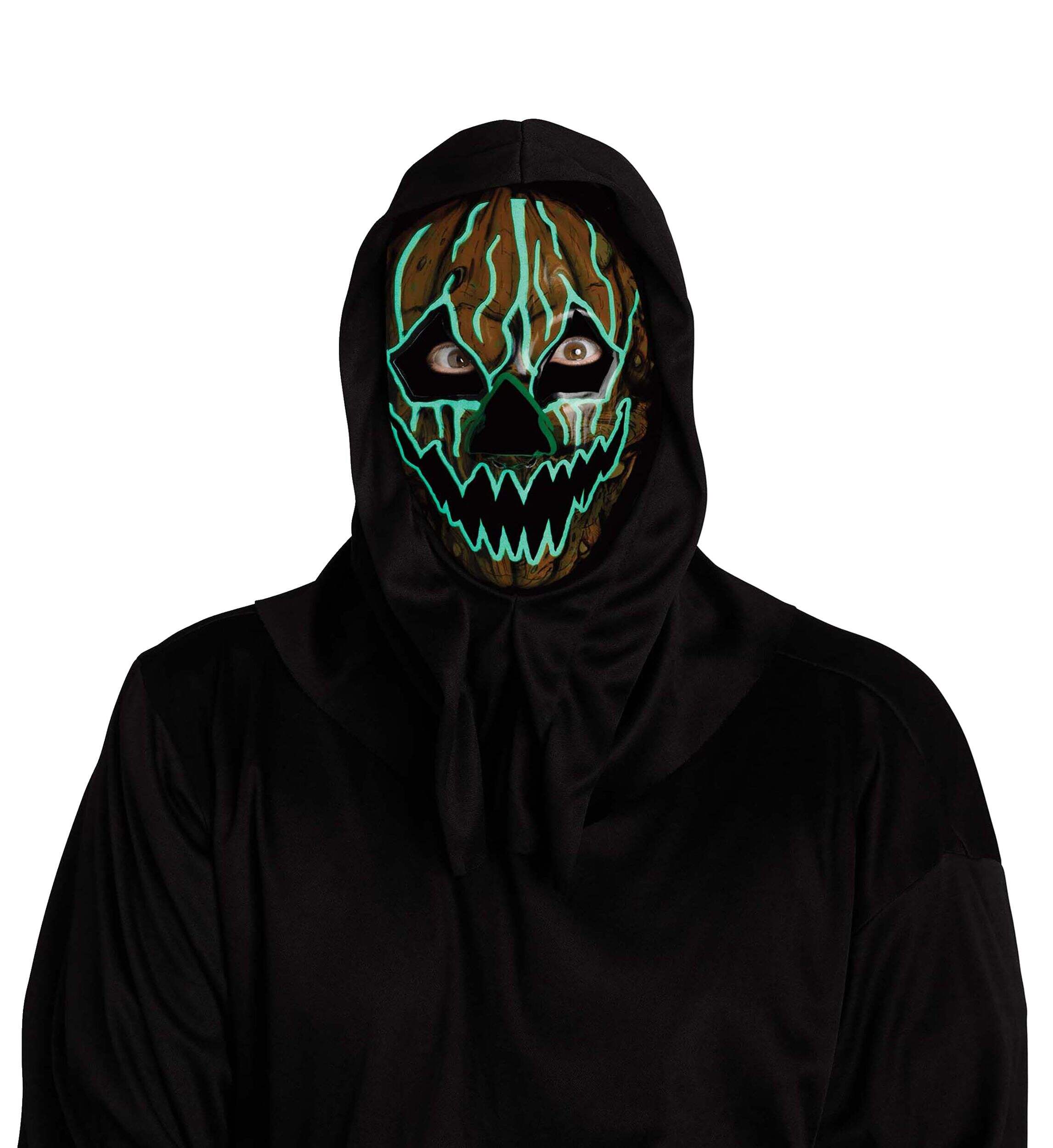 Pumpkin Reaper LED Light Up Mask, Multi-Colour, One Size, Wearable Costume Accessory for Halloween Front_Flat