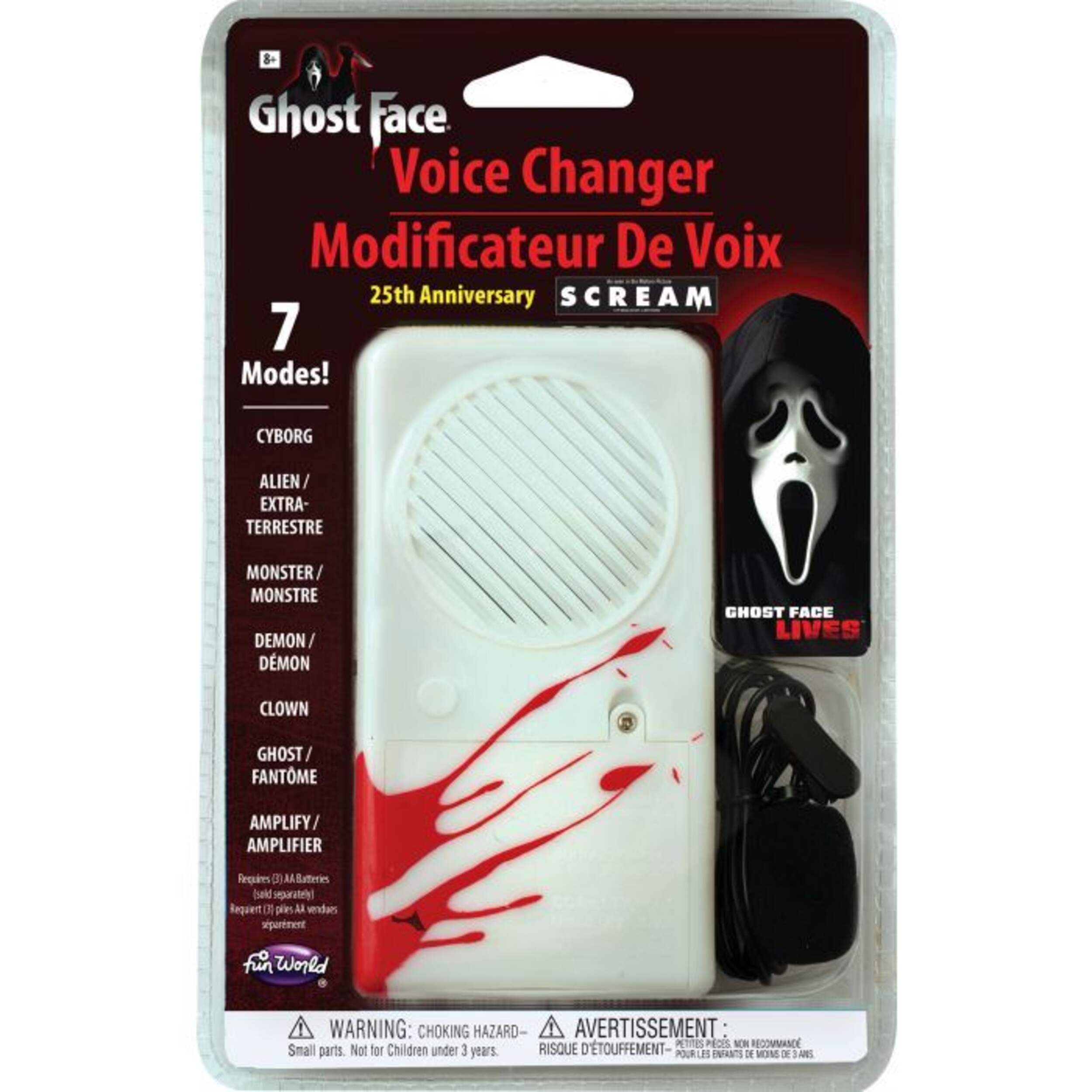 Changeur de voix en plastique de luxe 25e anniversaire de Ghost Face, accessoire de costume prêt-à-porter pour l'Halloween Front_Flat