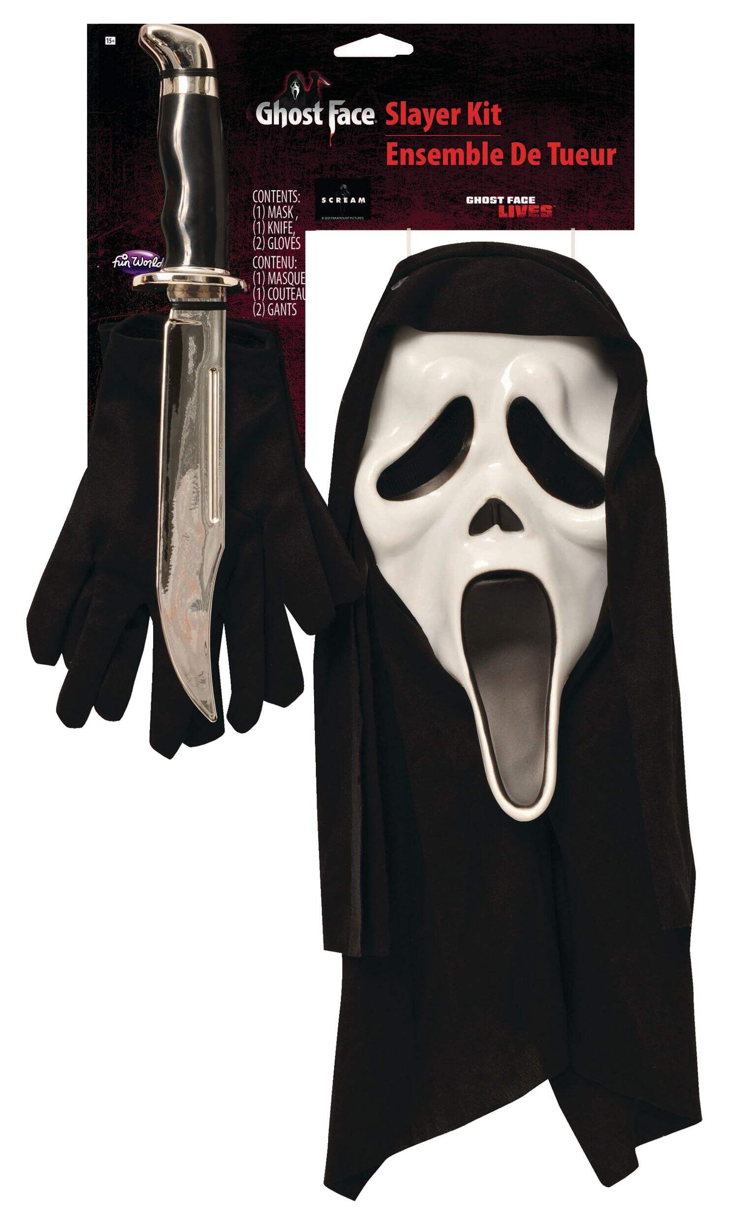 Scream Ghost Face Slayer Kit with Knife, Mask & Gloves, Black/Silver, One Size, 3-pk, Wearable Costume Accessories for Halloween Front_Flat