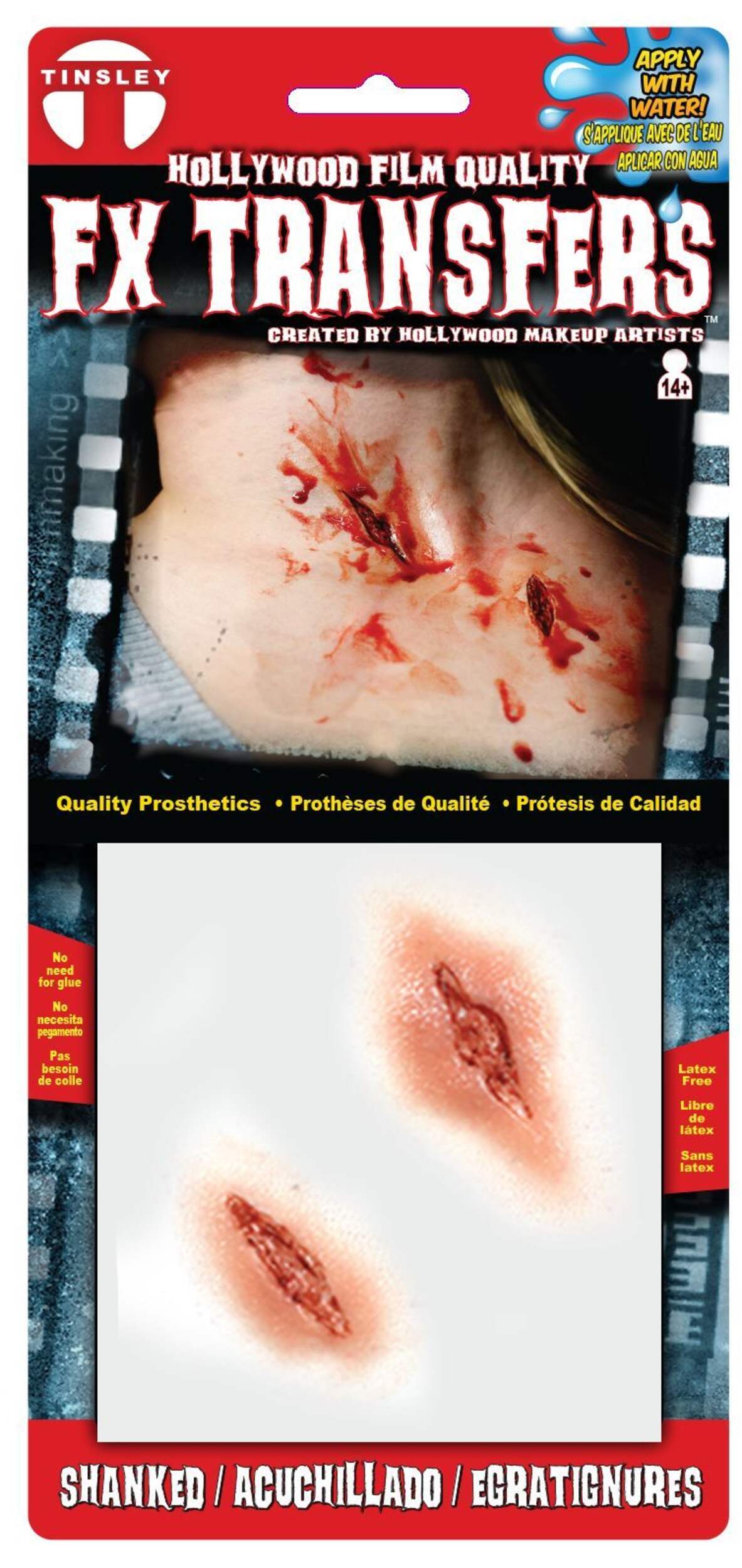 Tinsley Transfers 3D Shank Knife Wounds Temporary Tattoos, Red, 2-pk, Wearable Favours  for Halloween Front_Flat