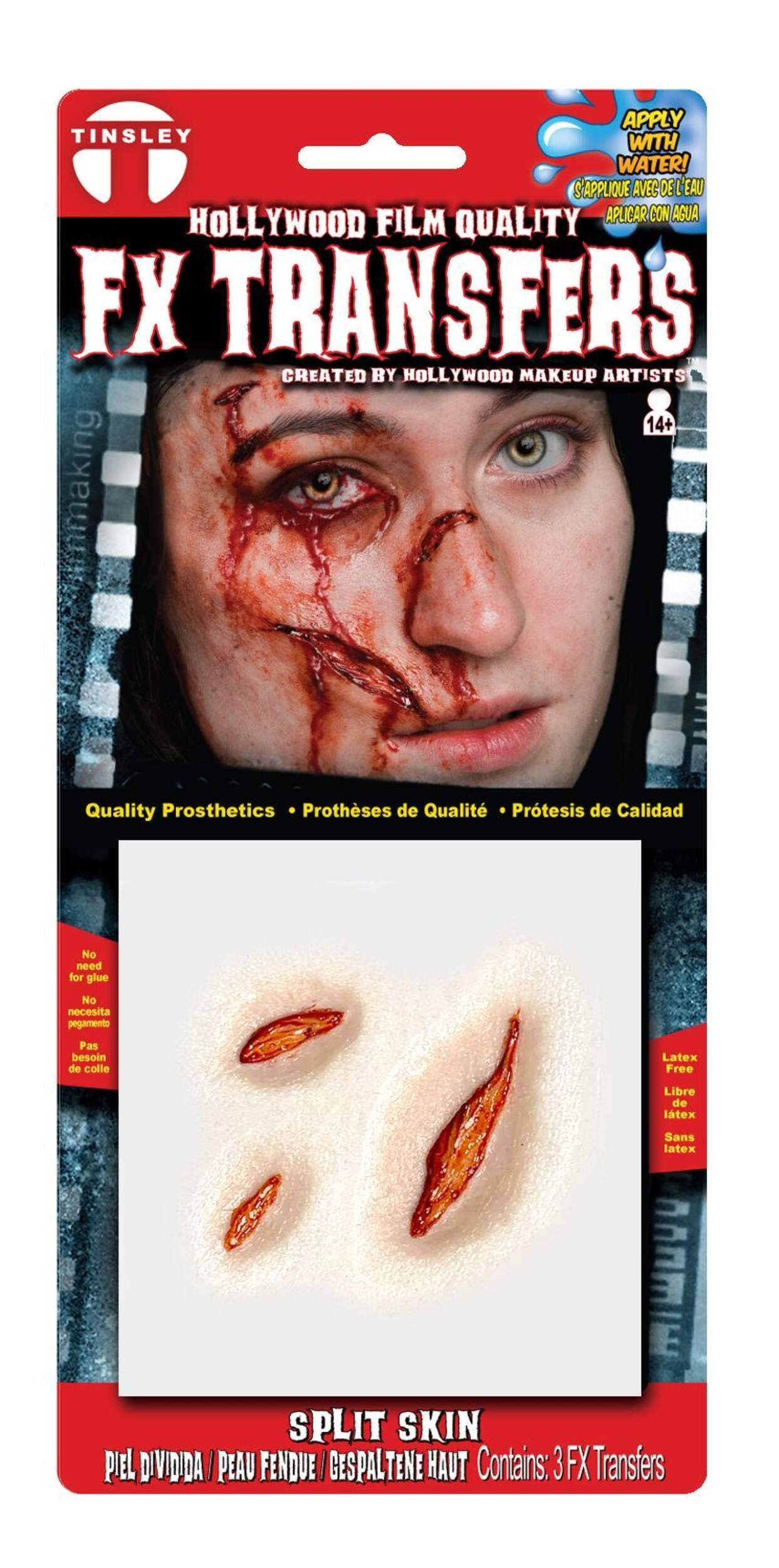 Tinsley Transfers Fake 3D Split Skin Wound Prosthetics, Red, One Size, 3-pk, Wearable Costume Accessories for Halloween Front_Flat