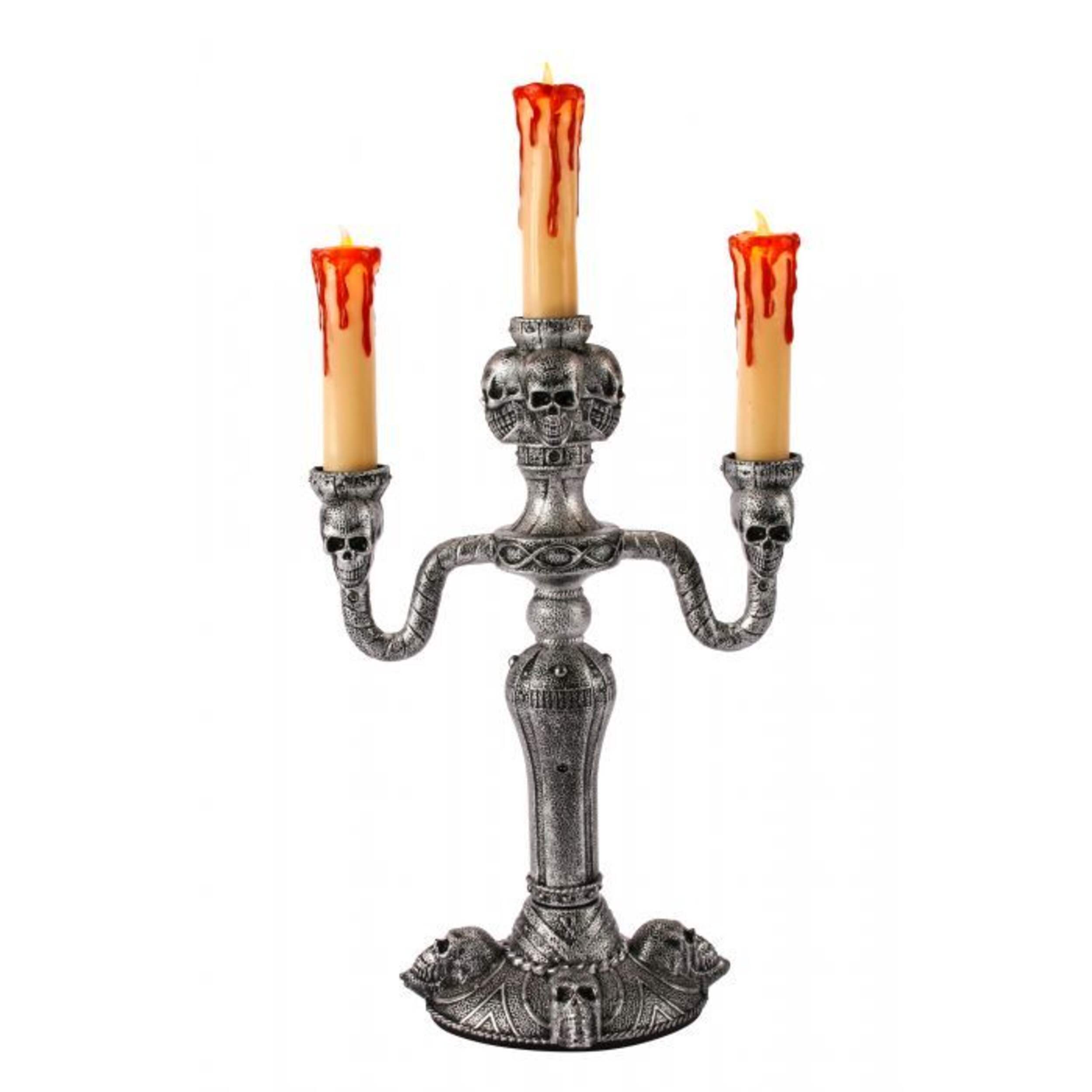 Candélabre avec flammes à DEL et crâne, 14 po Front_Flat