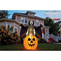 Scream Ghost Face & Jack-O'-Lantern Pumpkin Lawn Inflatable, Black/Orange, 3.5-in, Self Inflating Outdoor Decoration for Halloween Front_Flat