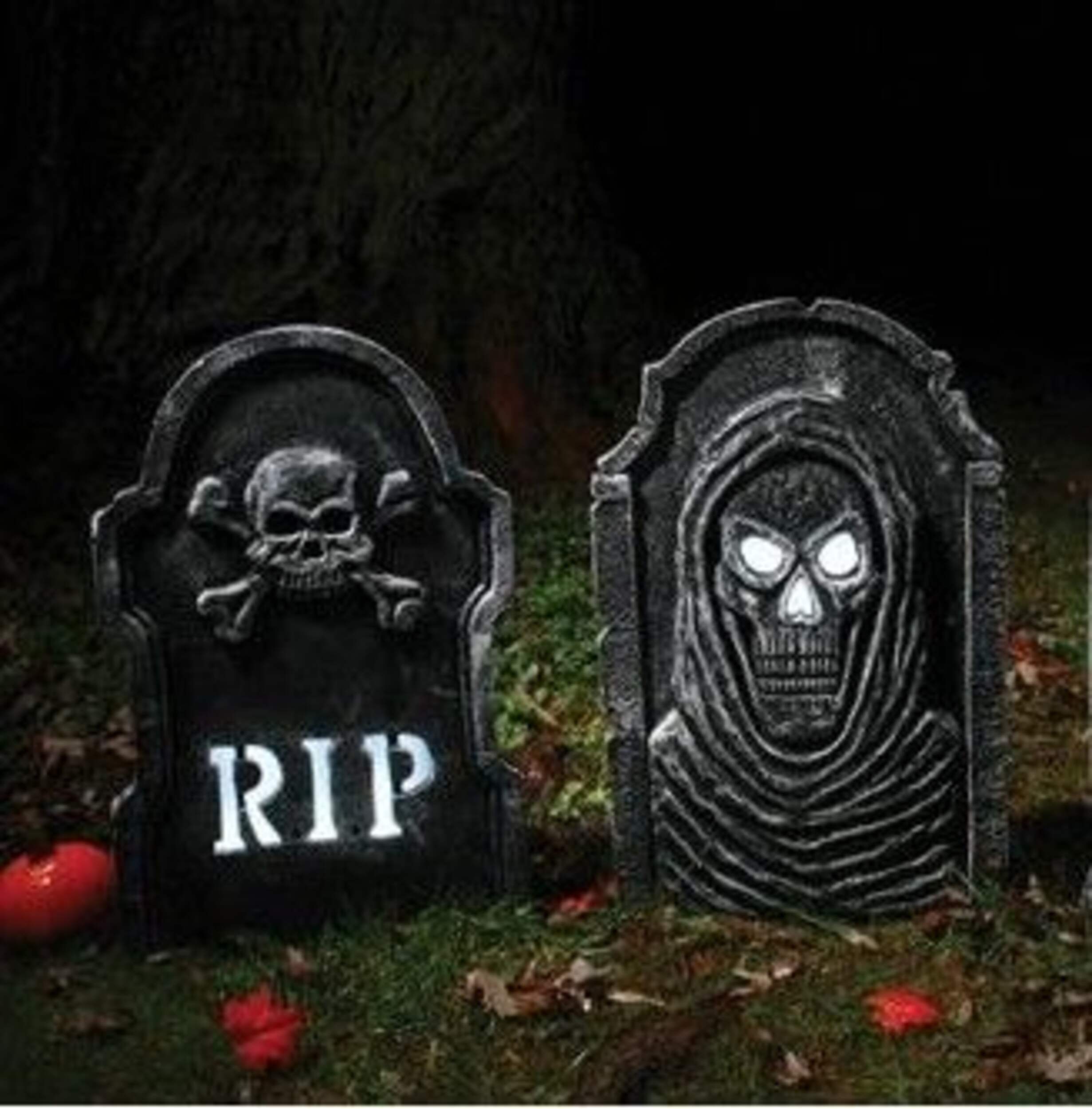 Pierre tombale stroboscopique avec faucheuse et crâne, décoration de fête pour l'Halloween Composite_or_Mixed