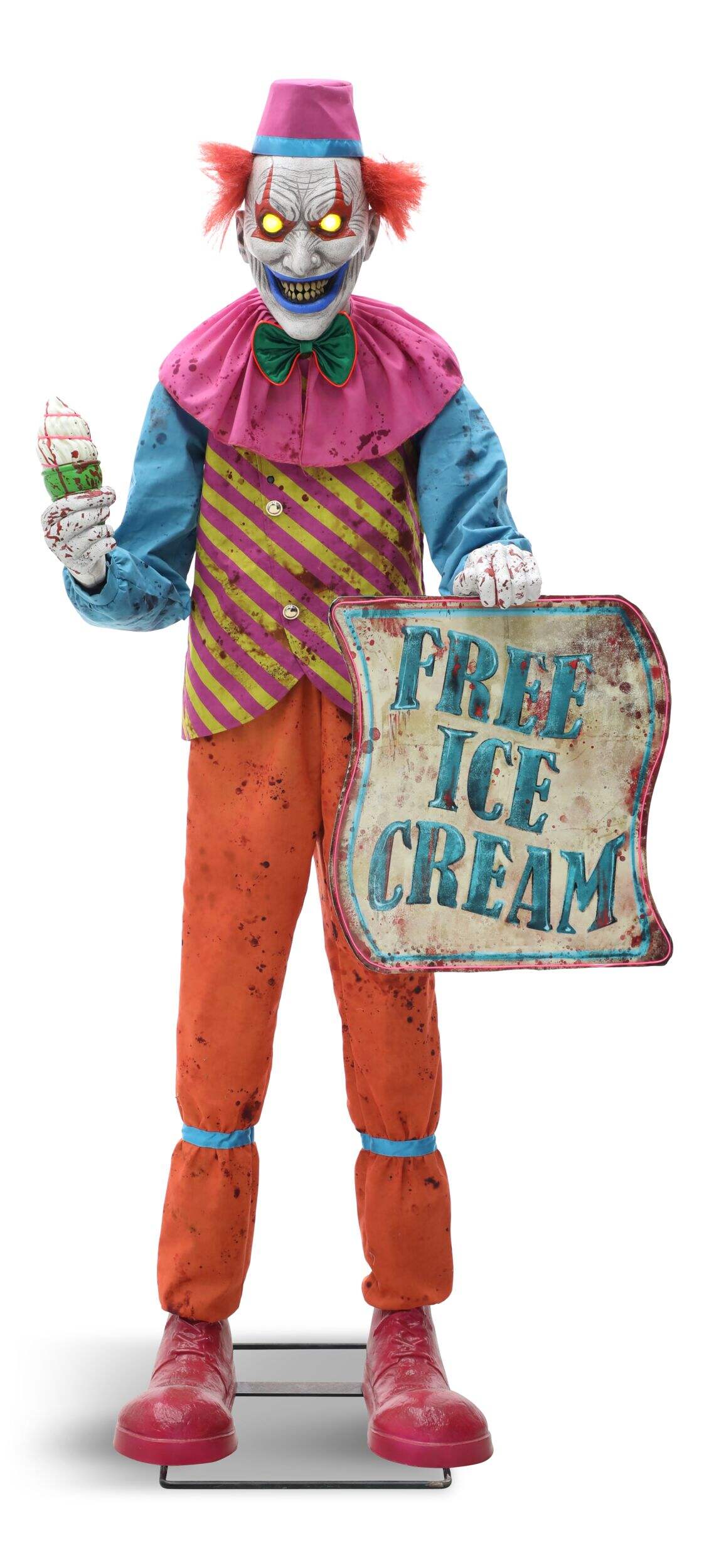 "Free Ice Cream" Clown Animated Light-Up Standing Character, Multi-Coloured, 6-ft, Sound & Light Activated Indoor/Outdoor Decoration for Halloween Front_Flat