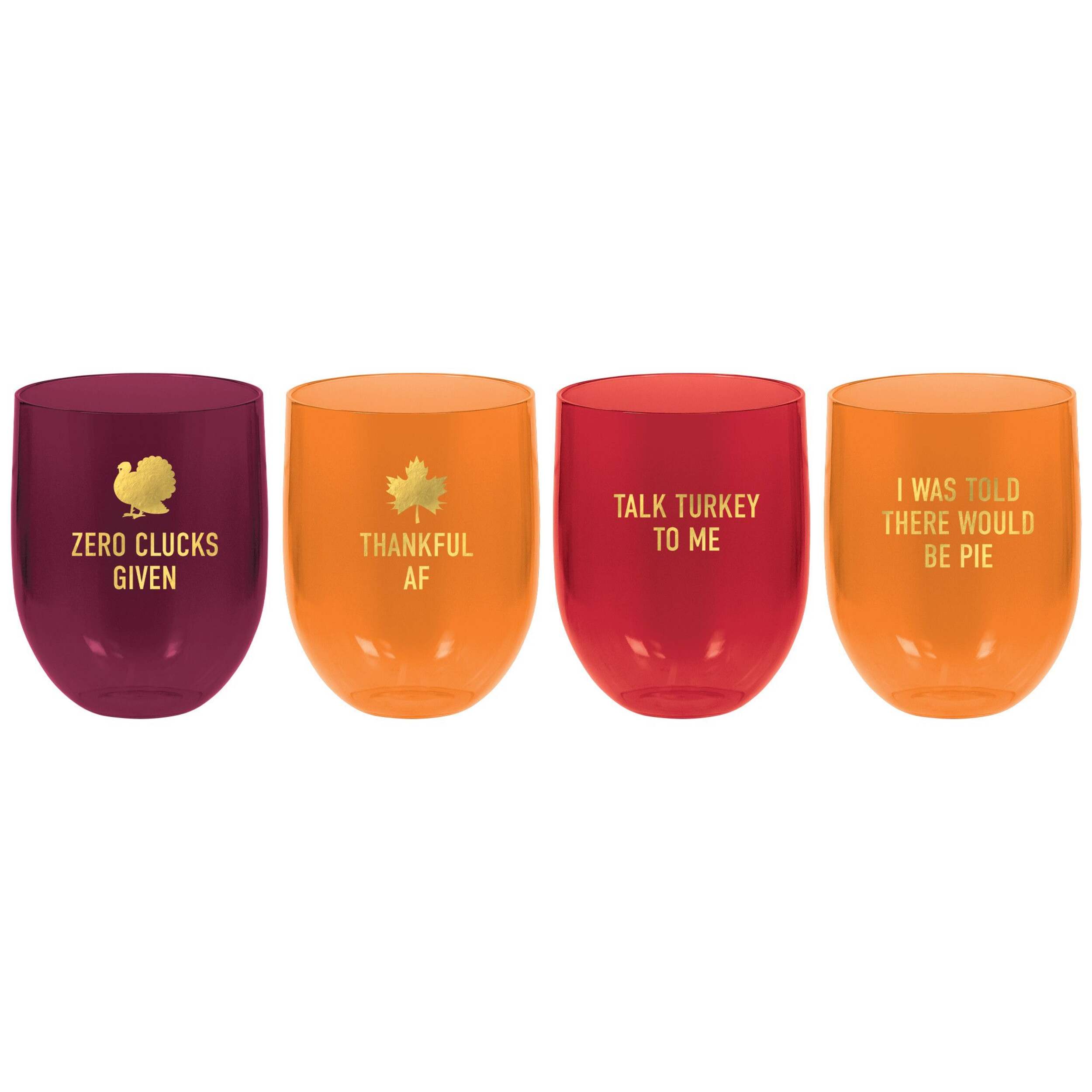 Verres à vin en plastique sans pied Friendsgiving, sans BPA, paq. 4 Front_Elevated