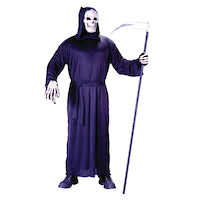 Costume d'Halloween faucheuse squelette à capuchon, adultes, taille standard Front_Flat