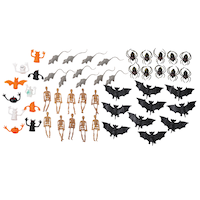 Rat/Bat/Spider/Skeleton Creepy Crawly Mini Toy Favours, Black/Orange/White, 50-pk, for Halloween