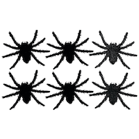 Spider Mini Plastic Fuzzy Creature Decorations, Black, 3-in, 6-pk, for Halloween