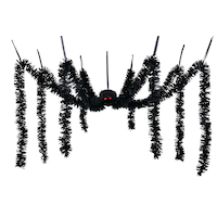 Décoration d'Halloween araignée géante noire à franges à suspendre, 8 pi