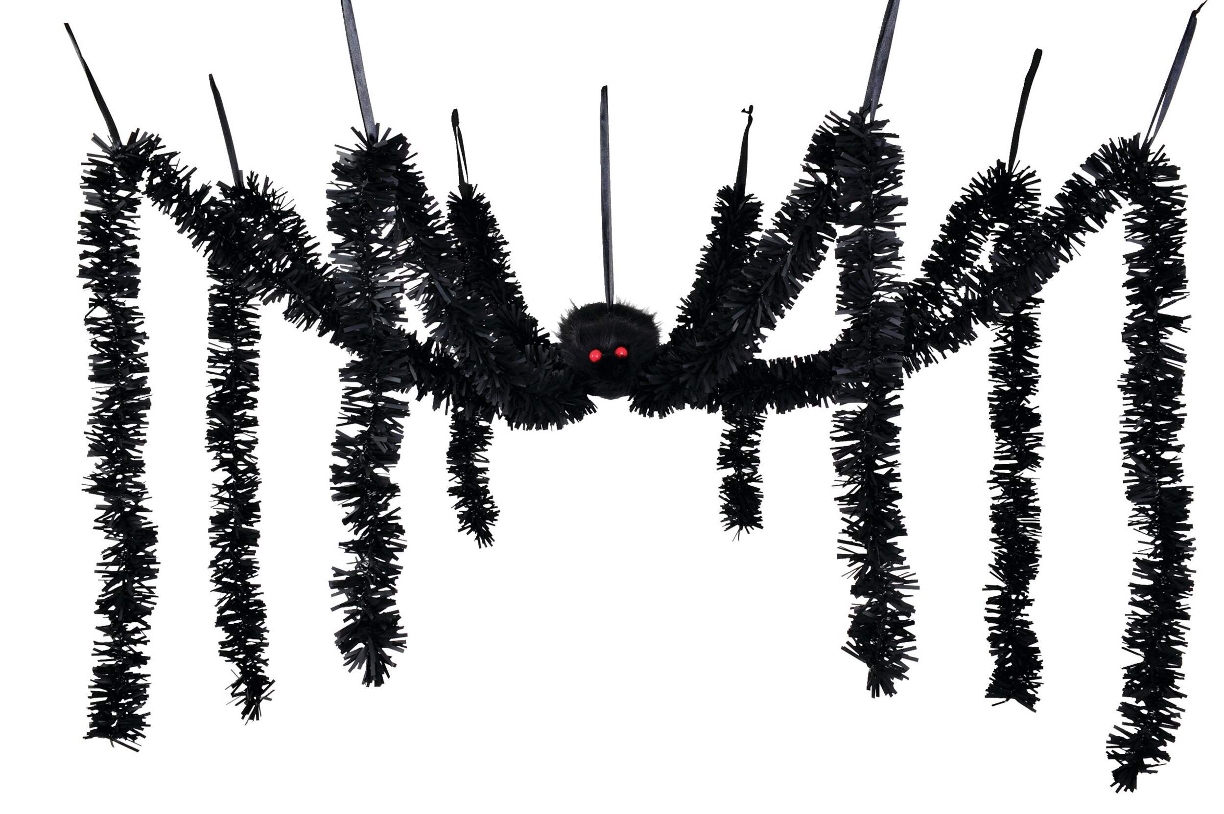 Giant Hanging Fringed Black Spider Halloween Decoration, 8-ft Front_Elevated