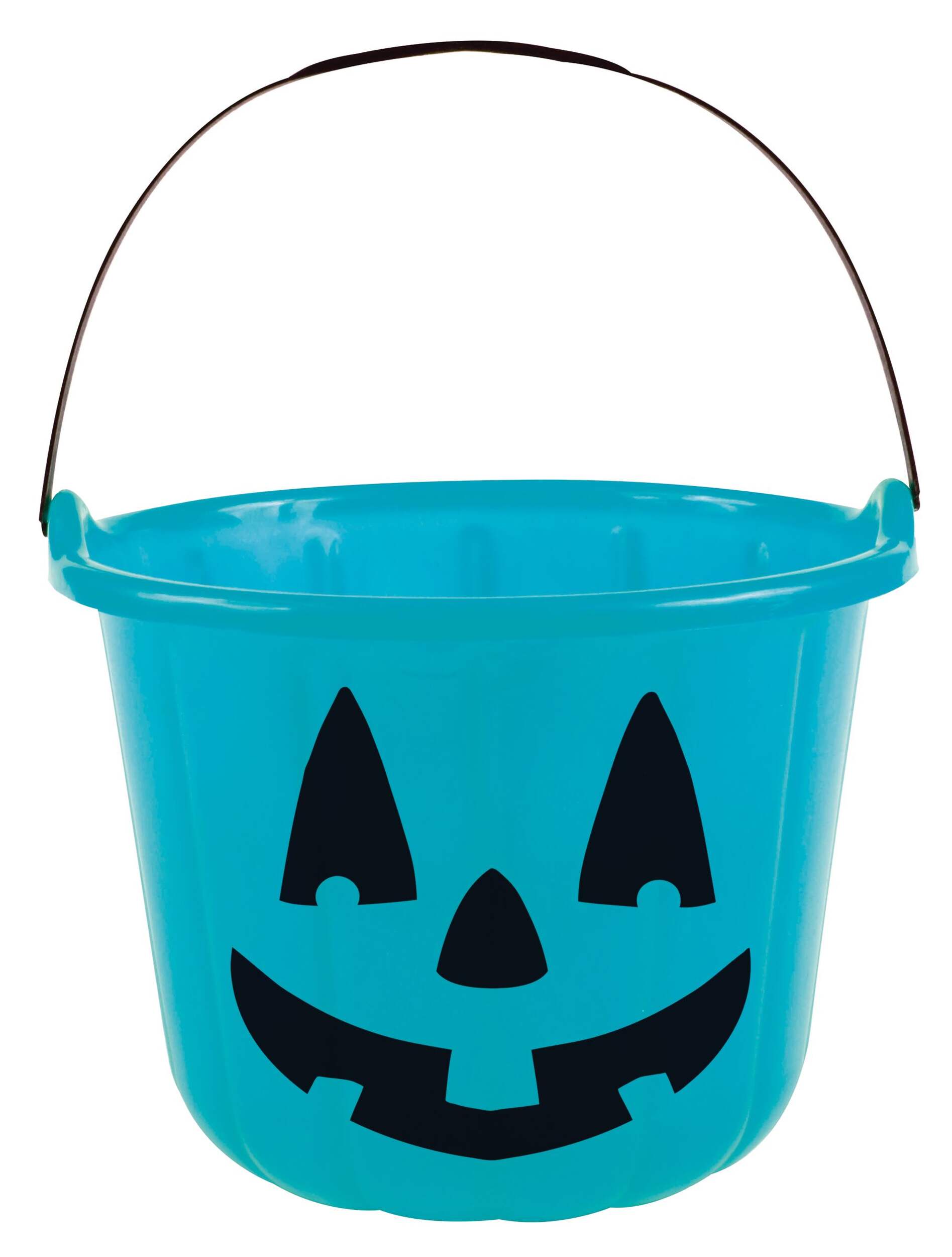 Teal Halloween Pumpkin Trick or Treating Candy Bucket Front_Elevated