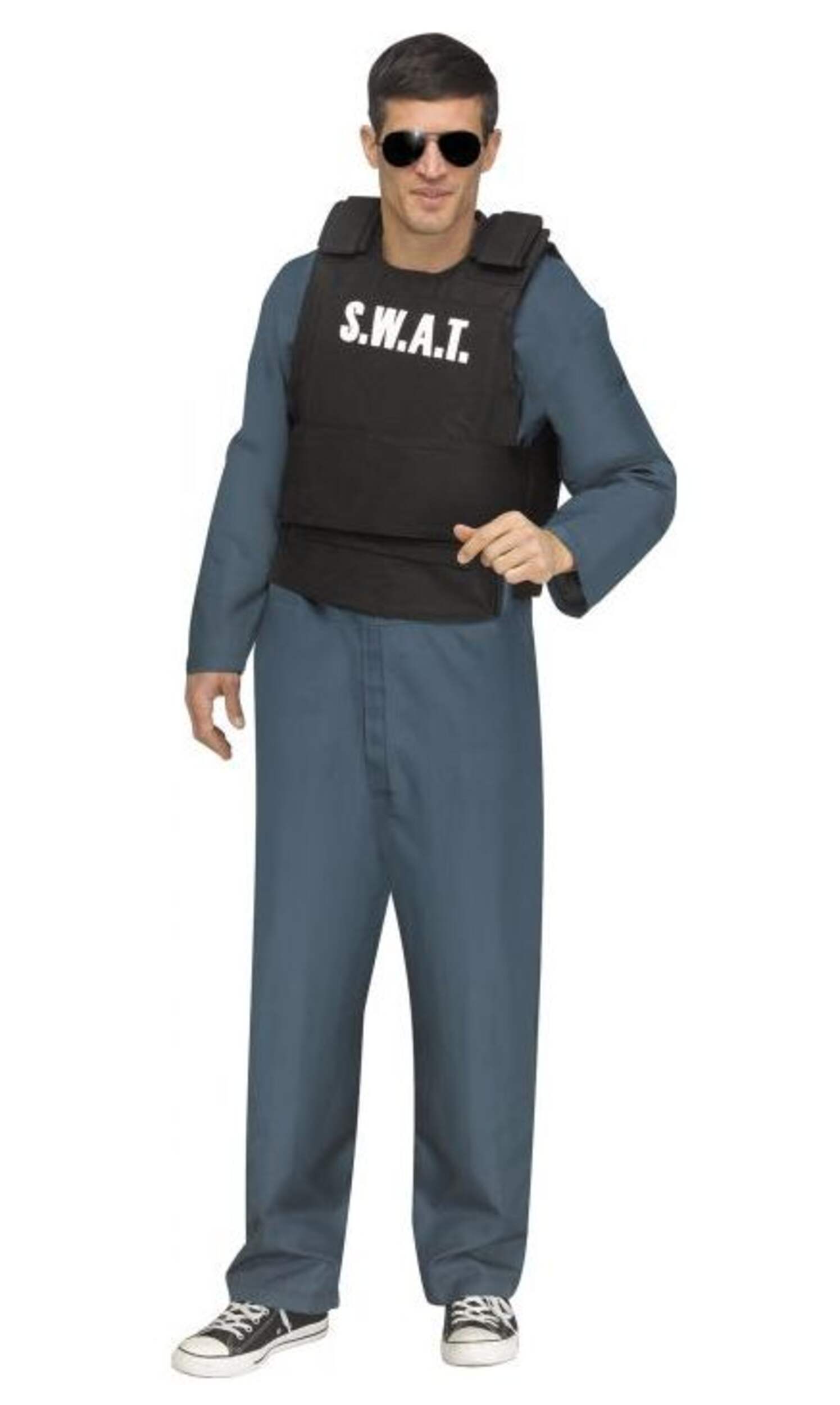 Costume d'Halloween gilet de S.W.A.T., noir, adultes, taille standard Front_Angled_Left
