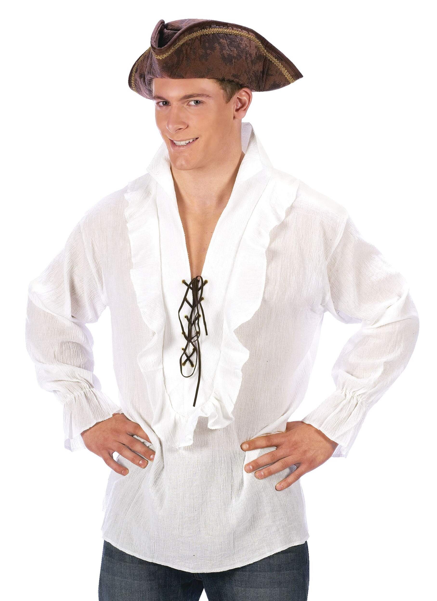 Fancy White Shirt with Ruffled Accents Halloween Costume, Adult, One Size Front_Angled_Left