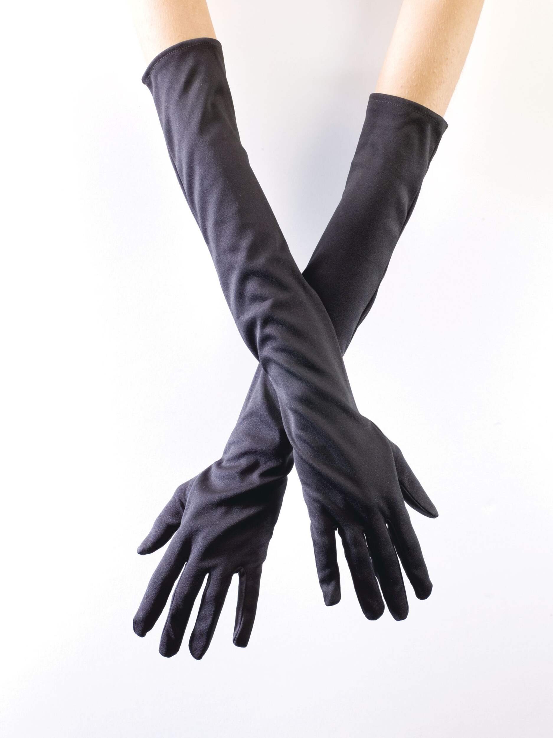 Long Elbow-Length Opera Gloves Halloween Accessory, Black, Adult, One-Size Back_Flat