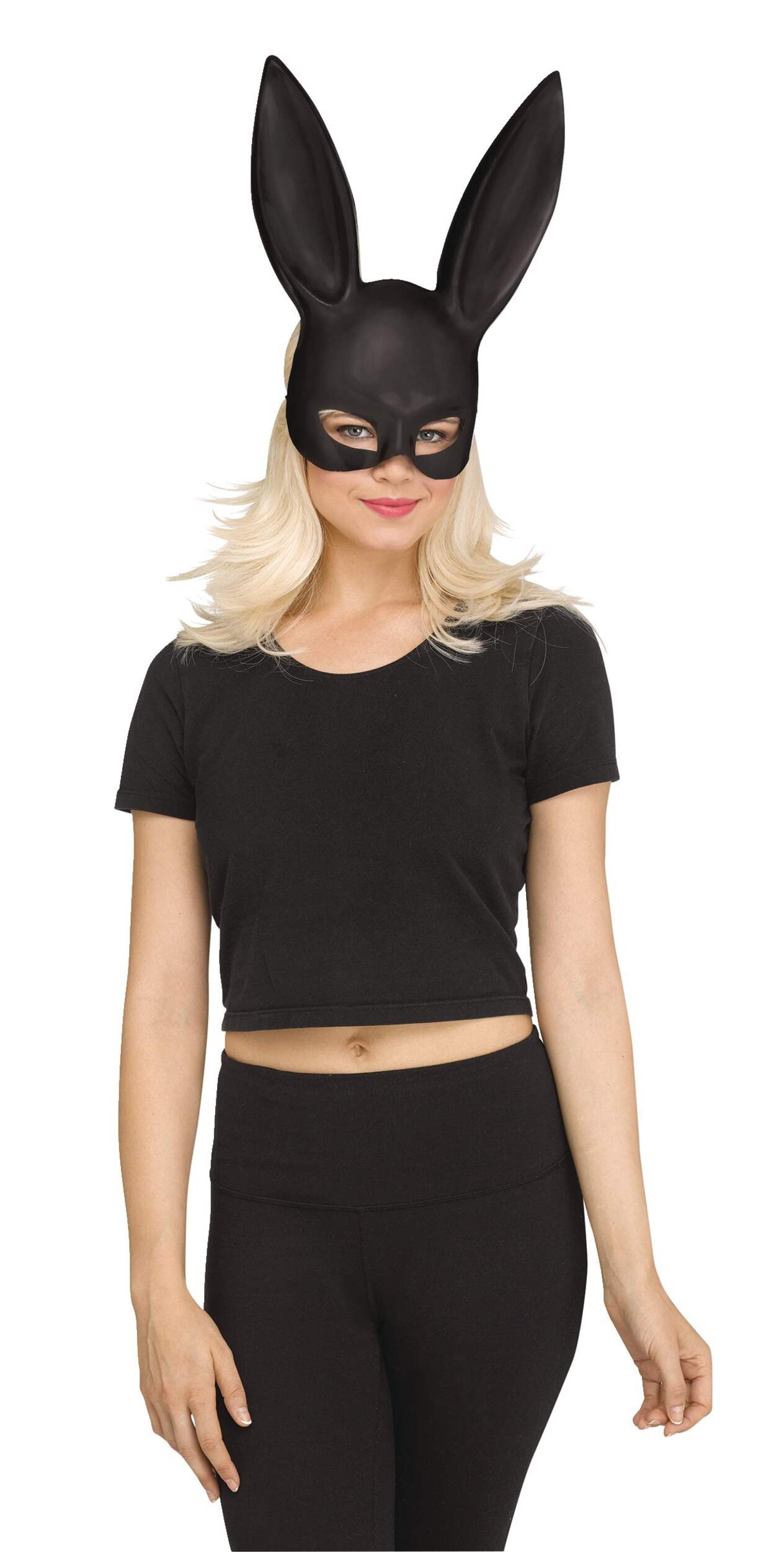Matte Black Bunny Mask, One Size Front_Angled_Left