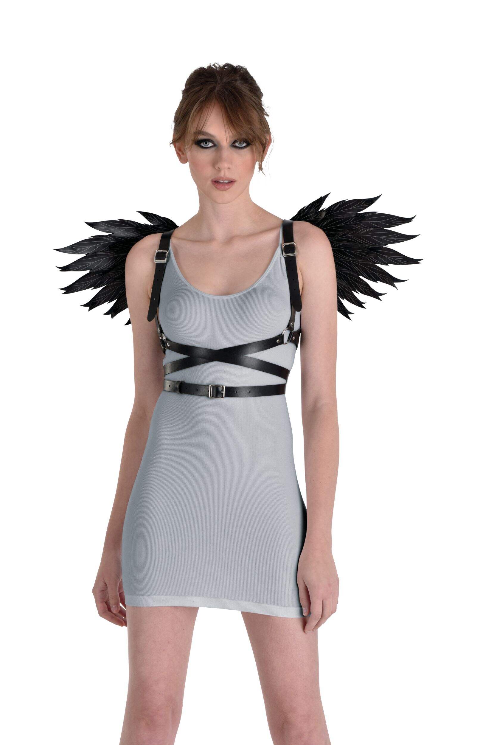 Black Club Wing Harness, Wearable Costume Accessory for Halloween Front_Flat
