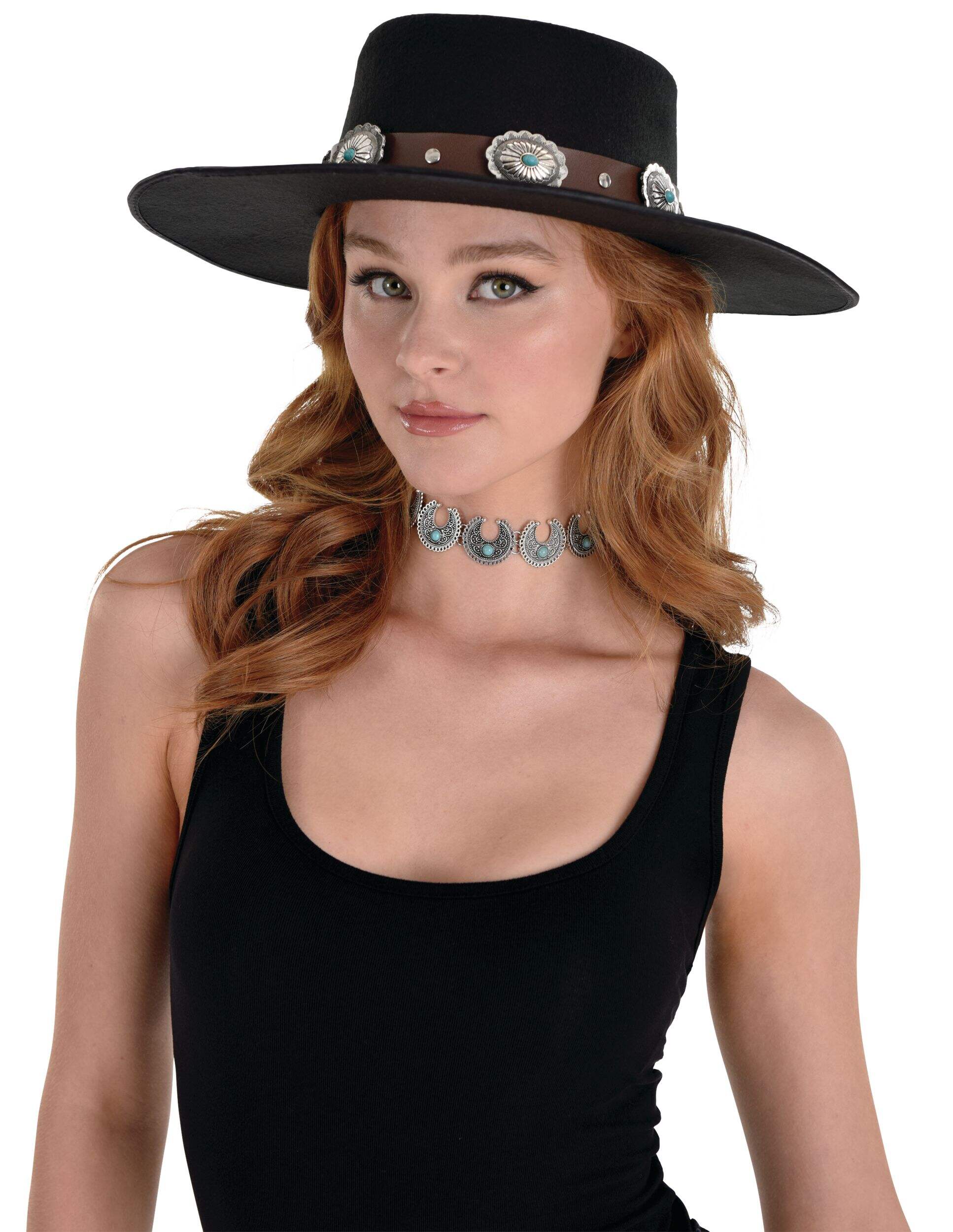 Women's Modern Western Cowboy Hat, Black Front_Angled_Left